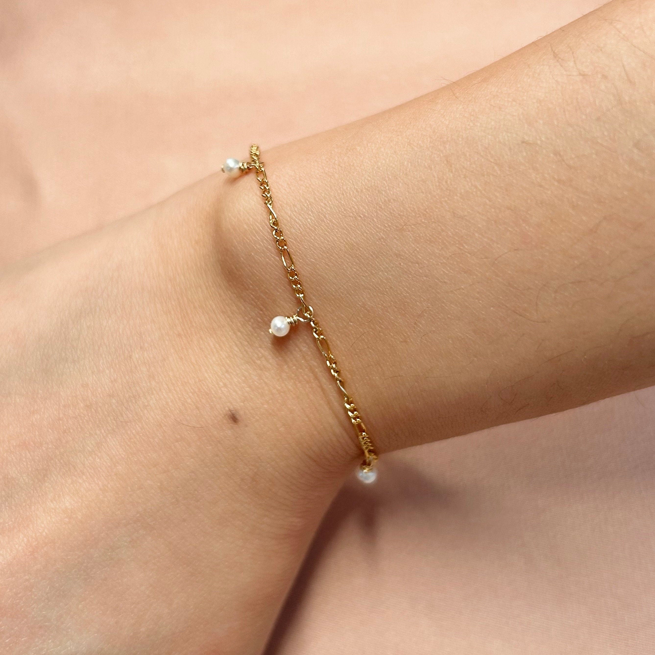 Pearl Thin Figaro Bracelet ~ 14kt Gold Fill