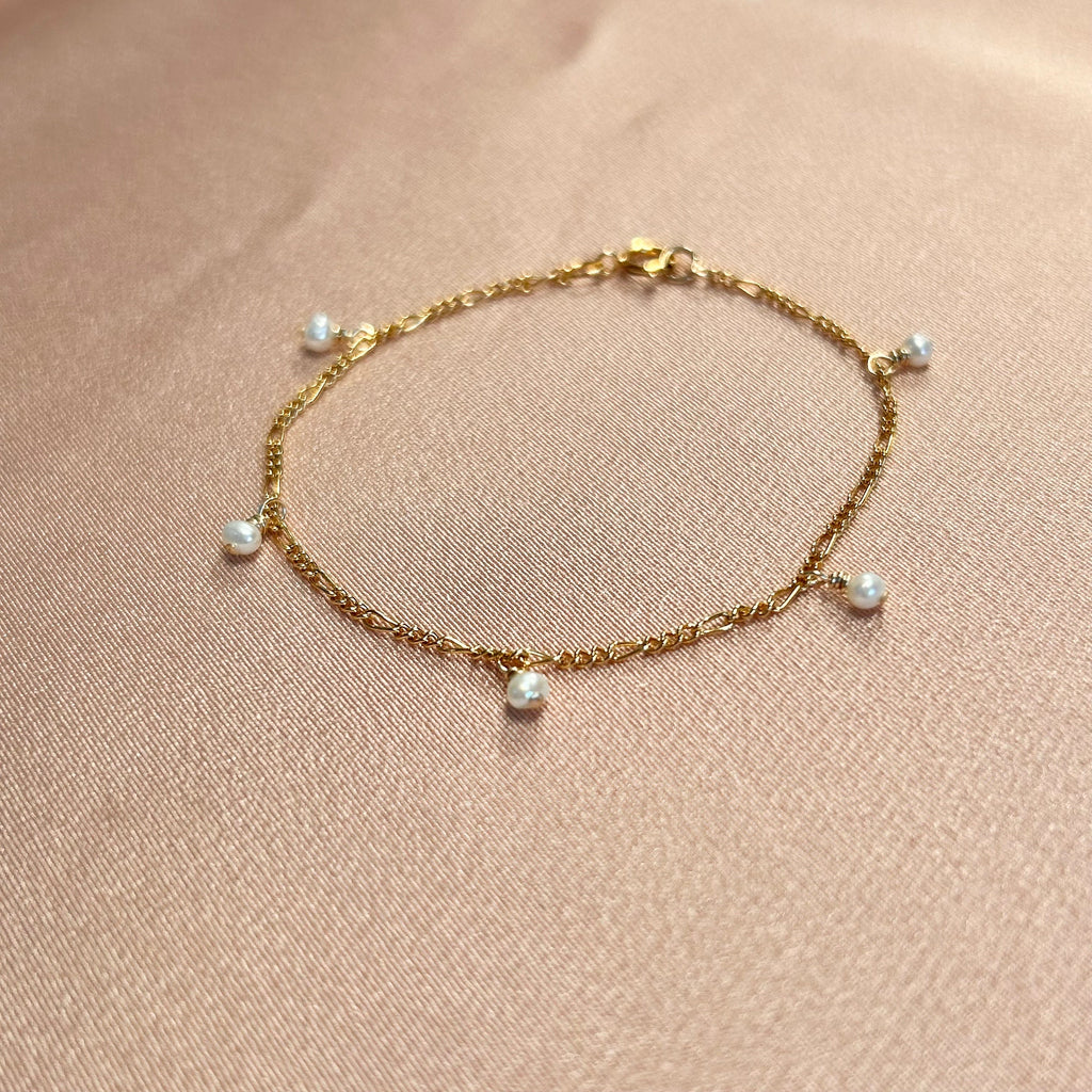 Pearl Thin Figaro Bracelet ~ 14kt Gold Fill