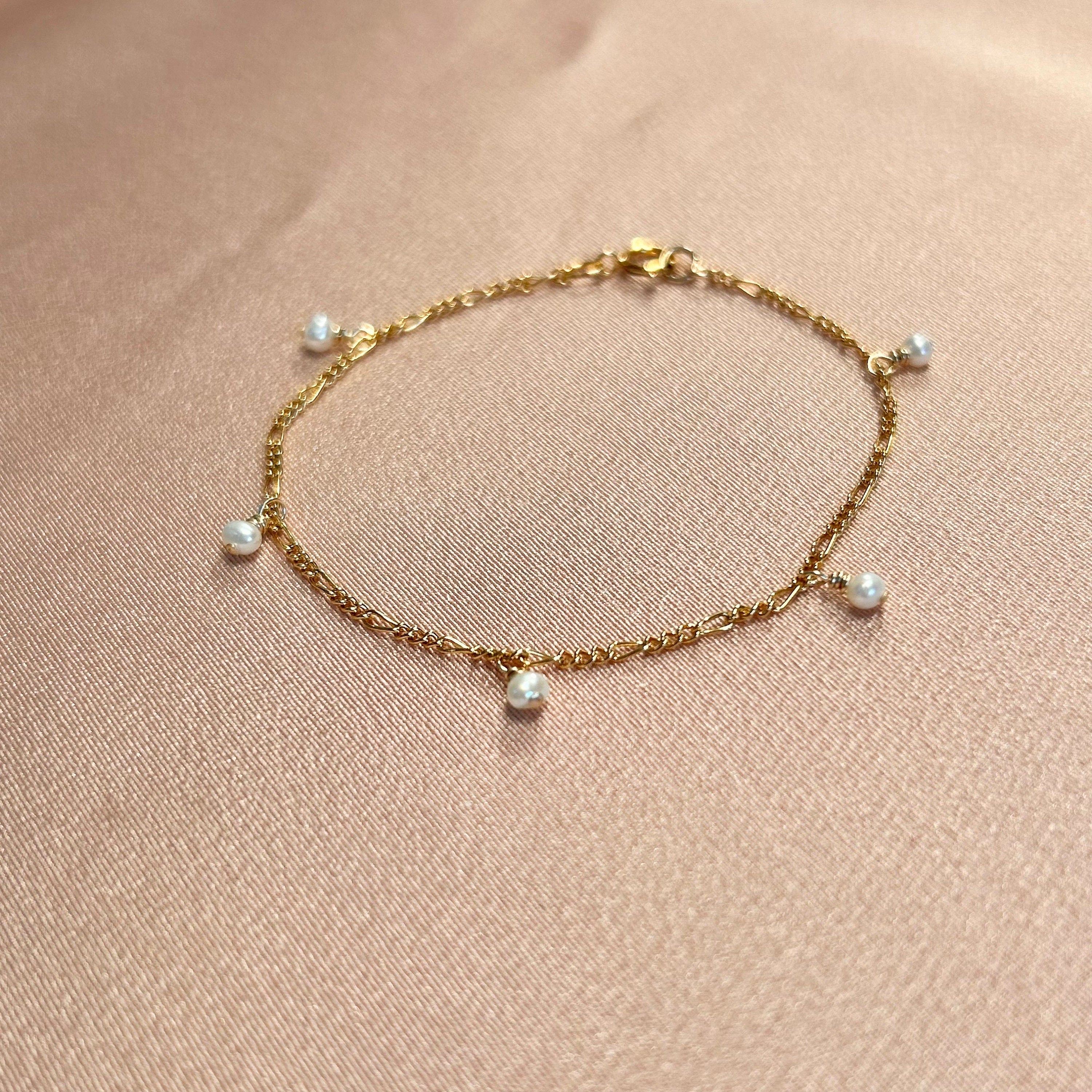 Pearl Thin Figaro Bracelet ~ 14kt Gold Fill