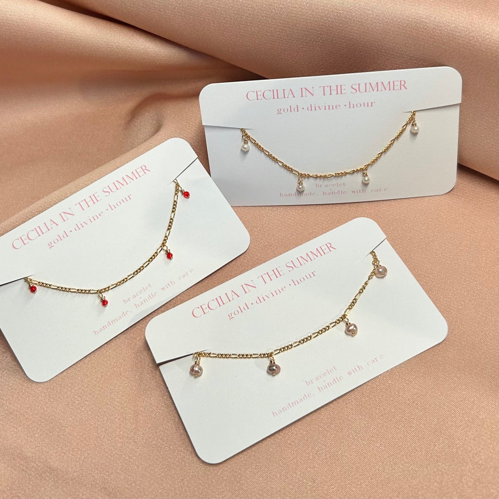 Pearl Thin Figaro Bracelet ~ 14kt Gold Fill