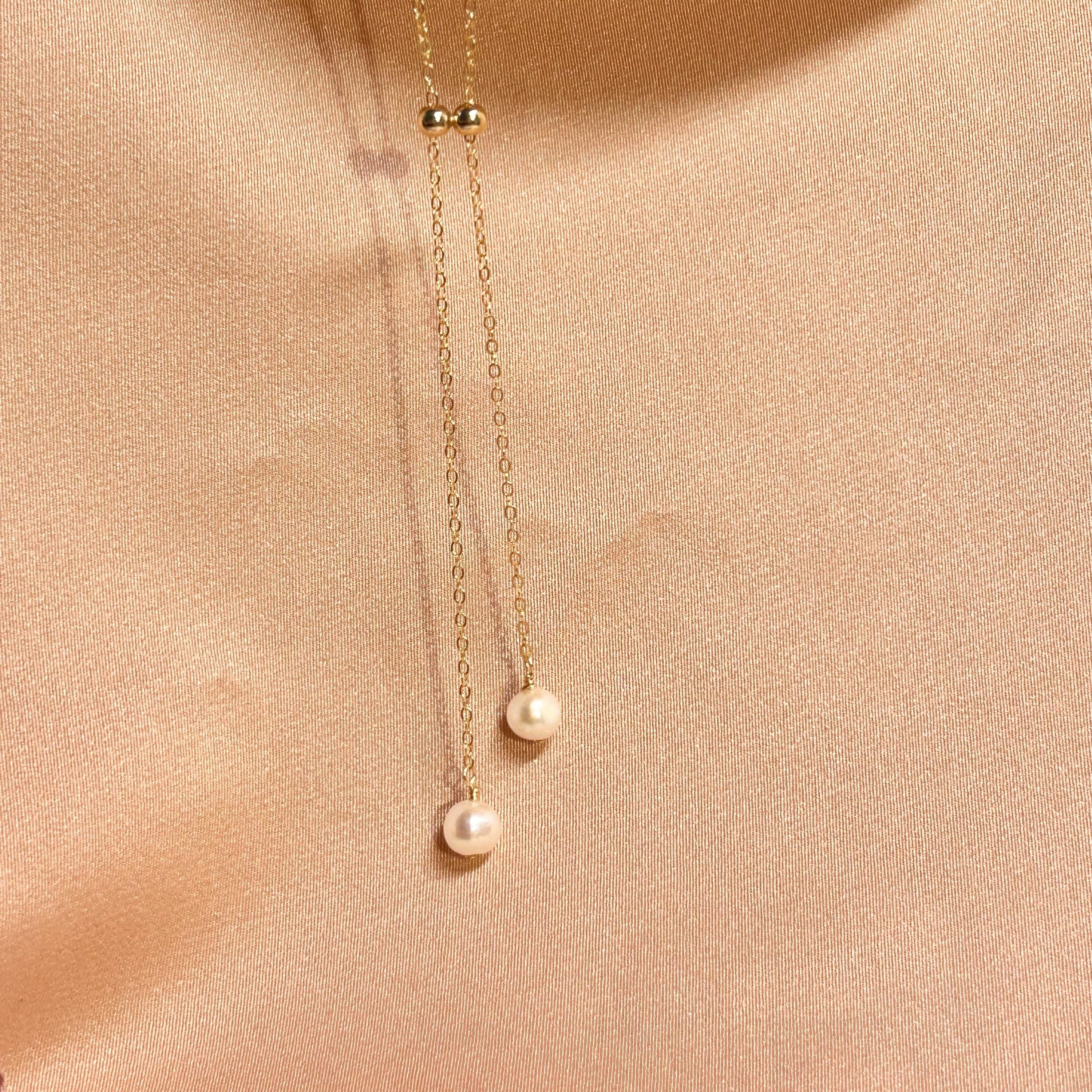 Pearl Rain Orbs Adjustable Necklace ~ 14kt Gold Fill