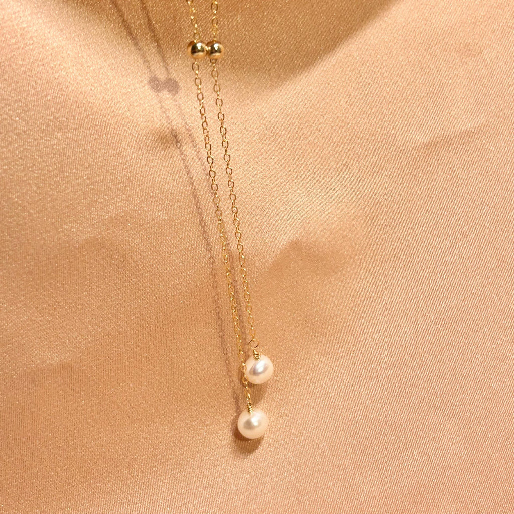 Pearl Rain Orbs Adjustable Necklace ~ 14kt Gold Fill