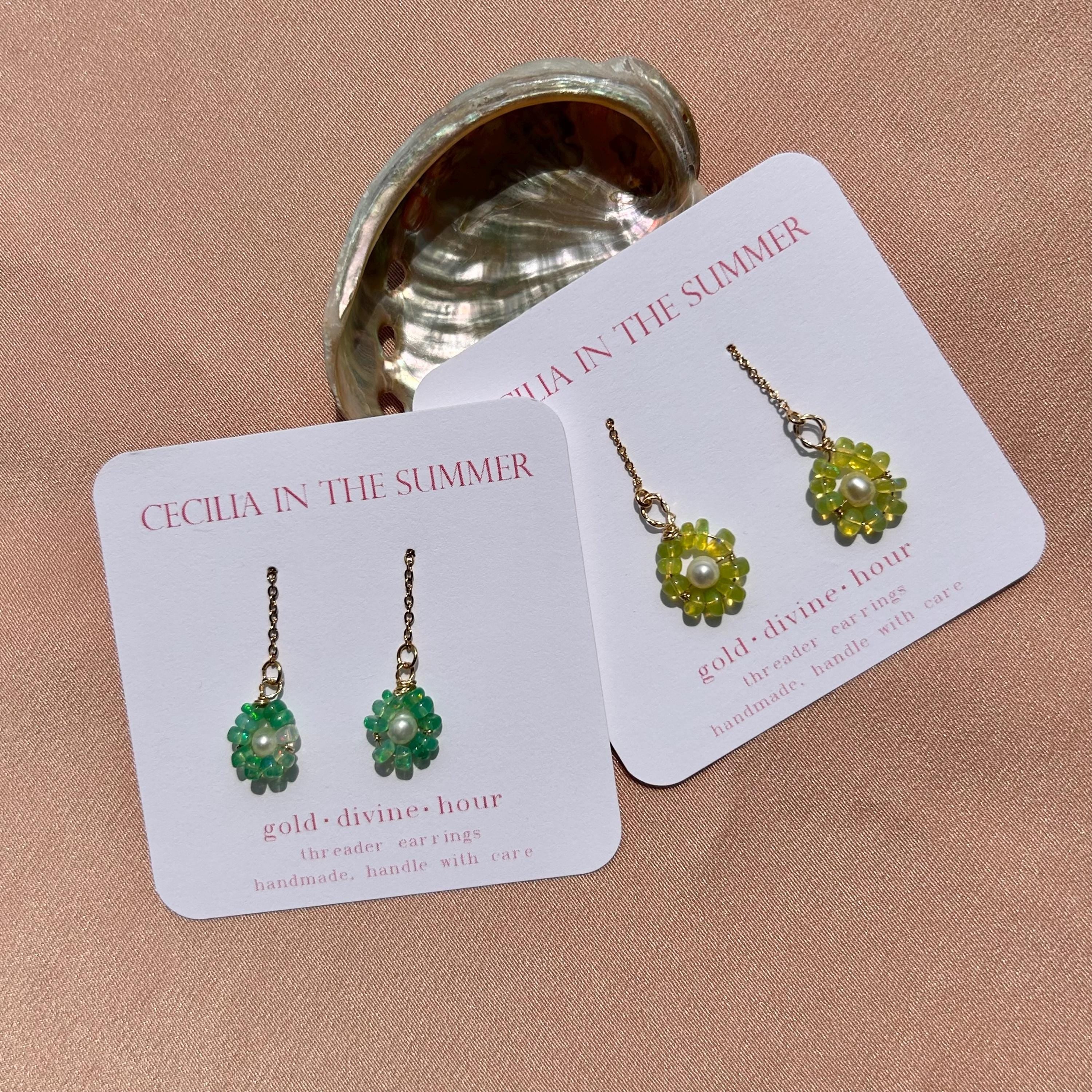 Flower Opal + Pearl Threader Earrings ~ 14kt Gold Filled