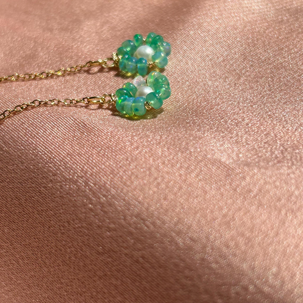 Flower Opal + Pearl Threader Earrings ~ 14kt Gold Filled