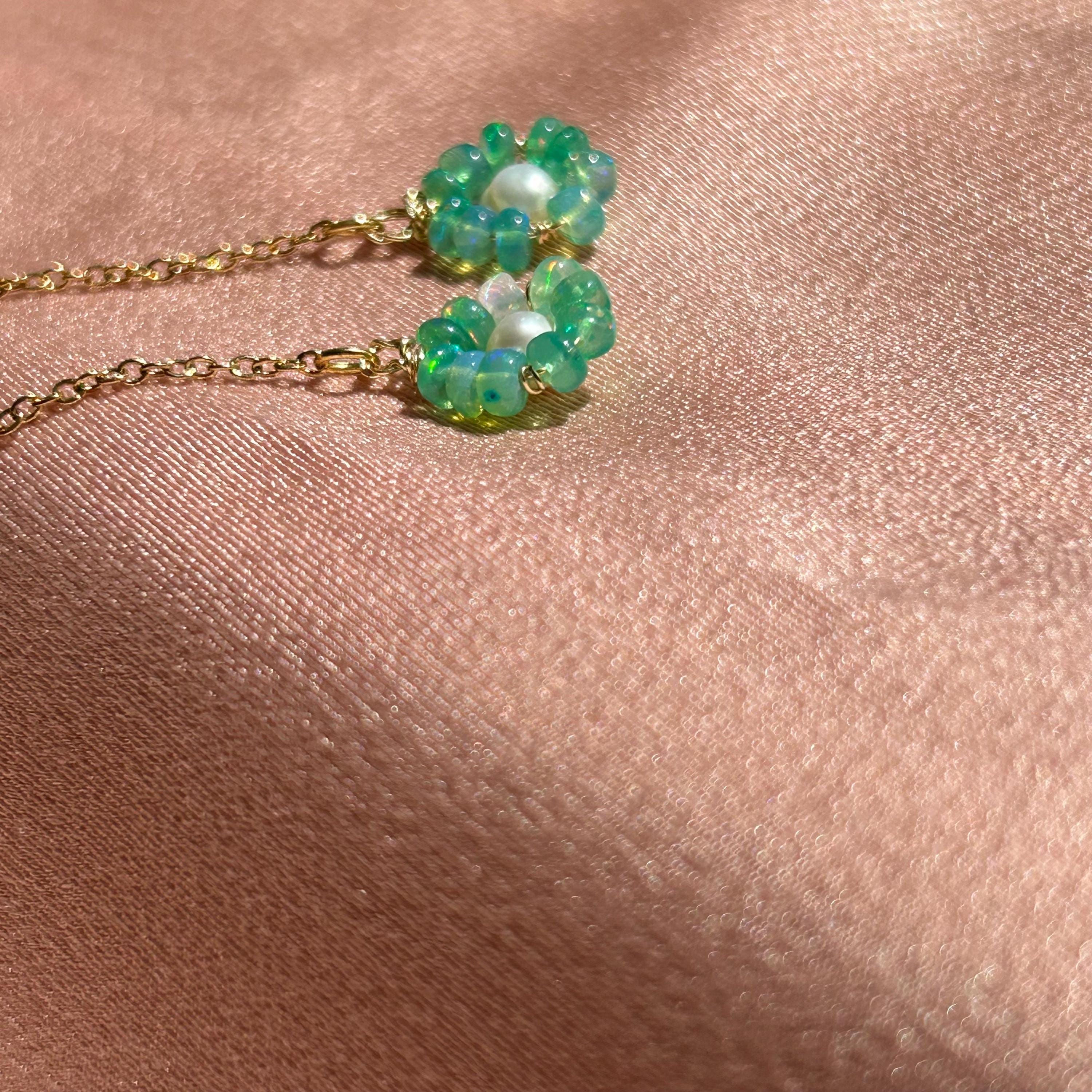 Flower Opal + Pearl Threader Earrings ~ 14kt Gold Filled