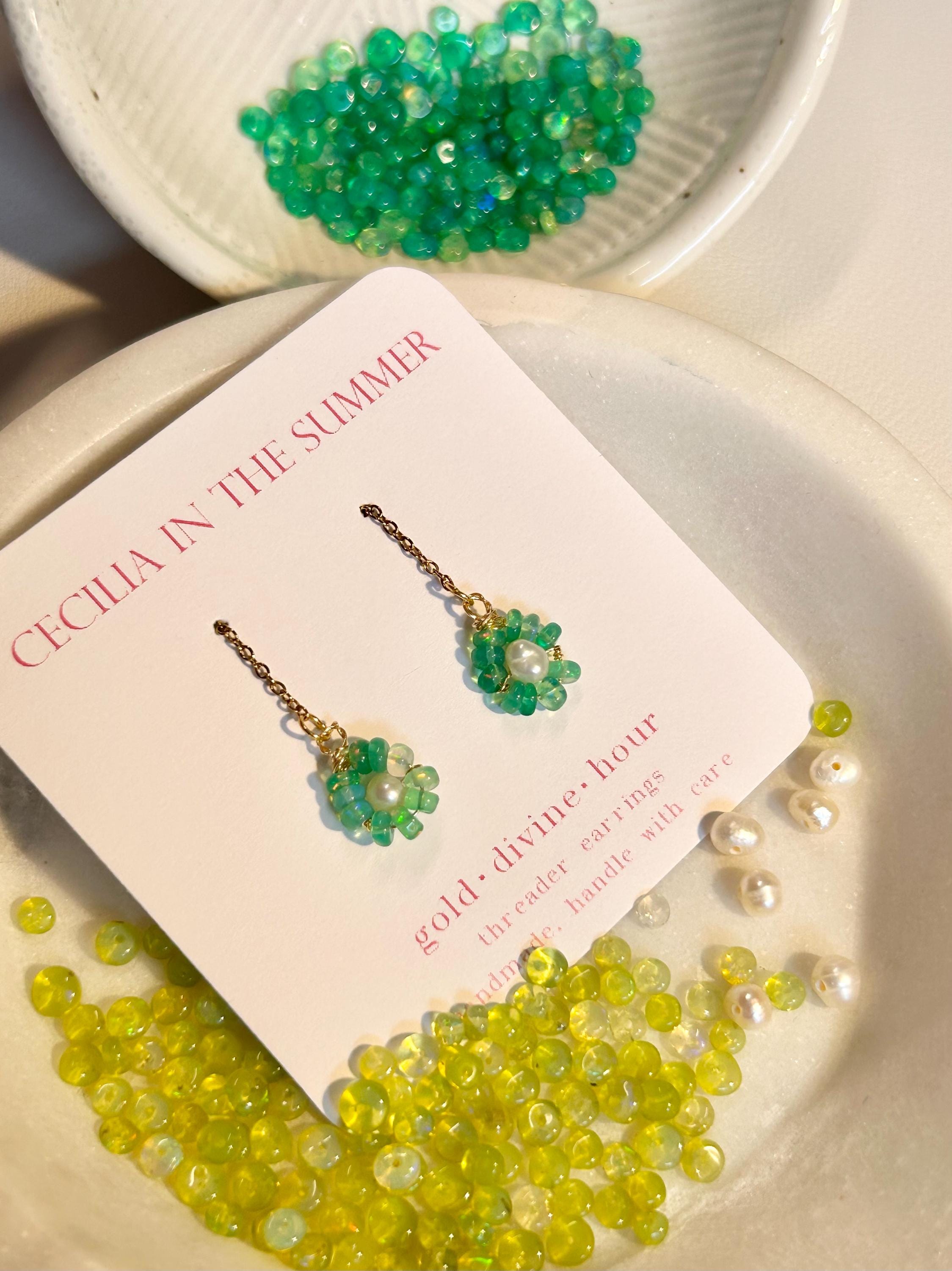Flower Opal + Pearl Threader Earrings ~ 14kt Gold Filled