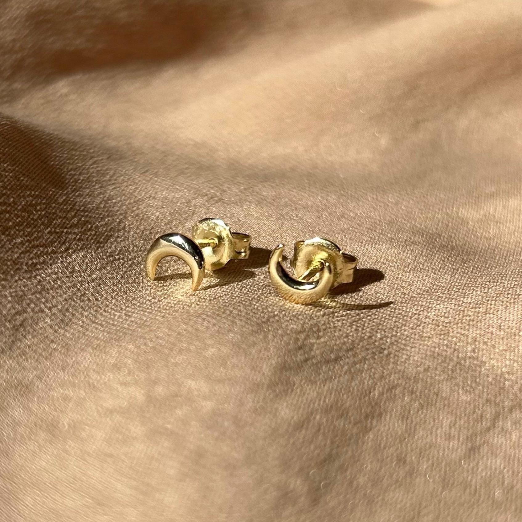 Crescent Moon Phase Stud Vermeil Earrings