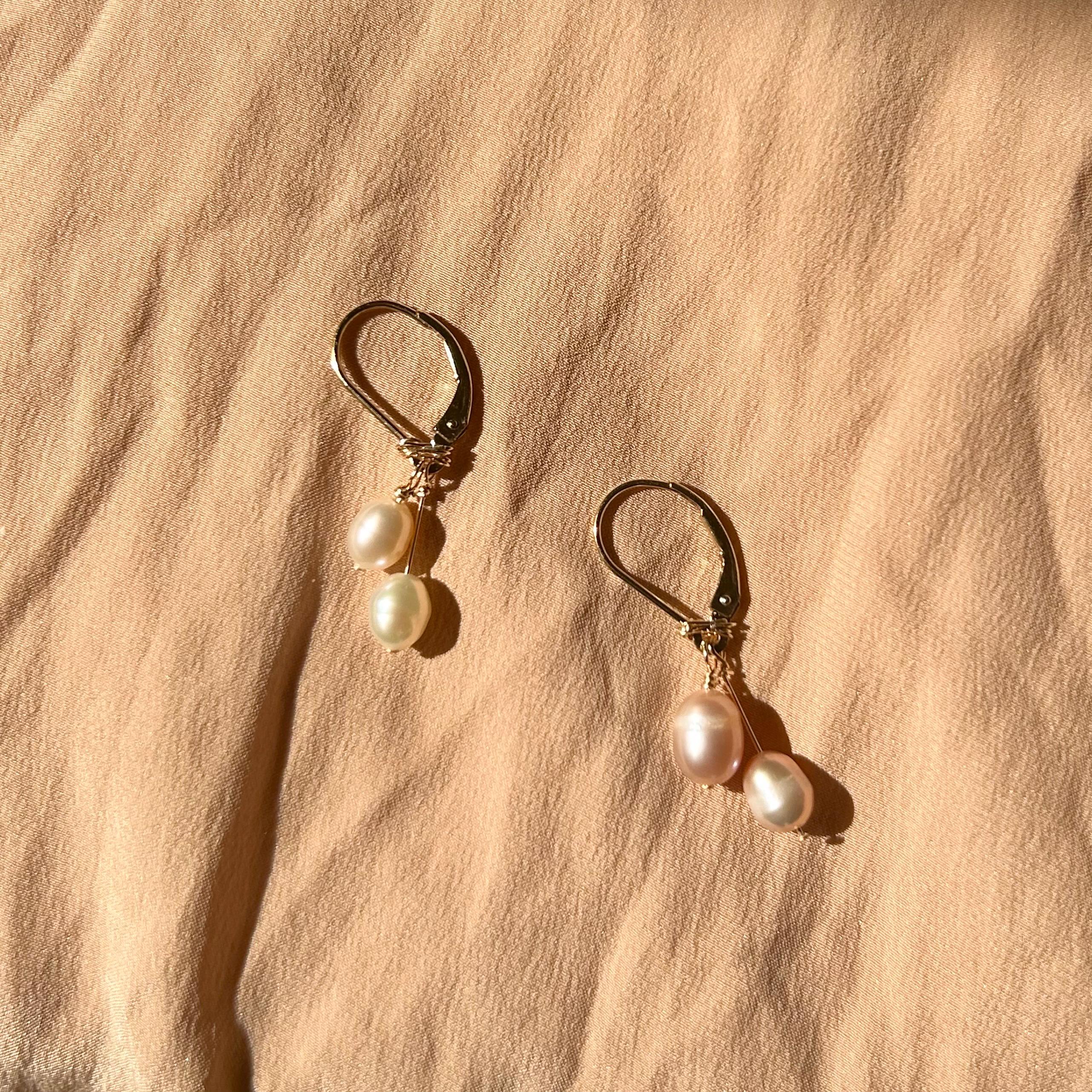 Double-Pearl Leverback Earrings ~ 14kt Gold Filled