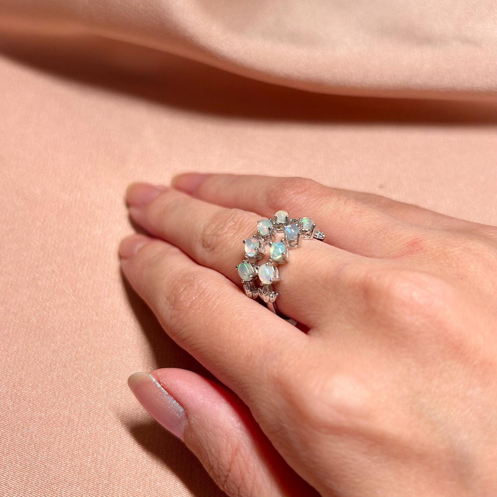 White Opal Slanted Row Ring ~ Vermeil Adjustable Resizeable
