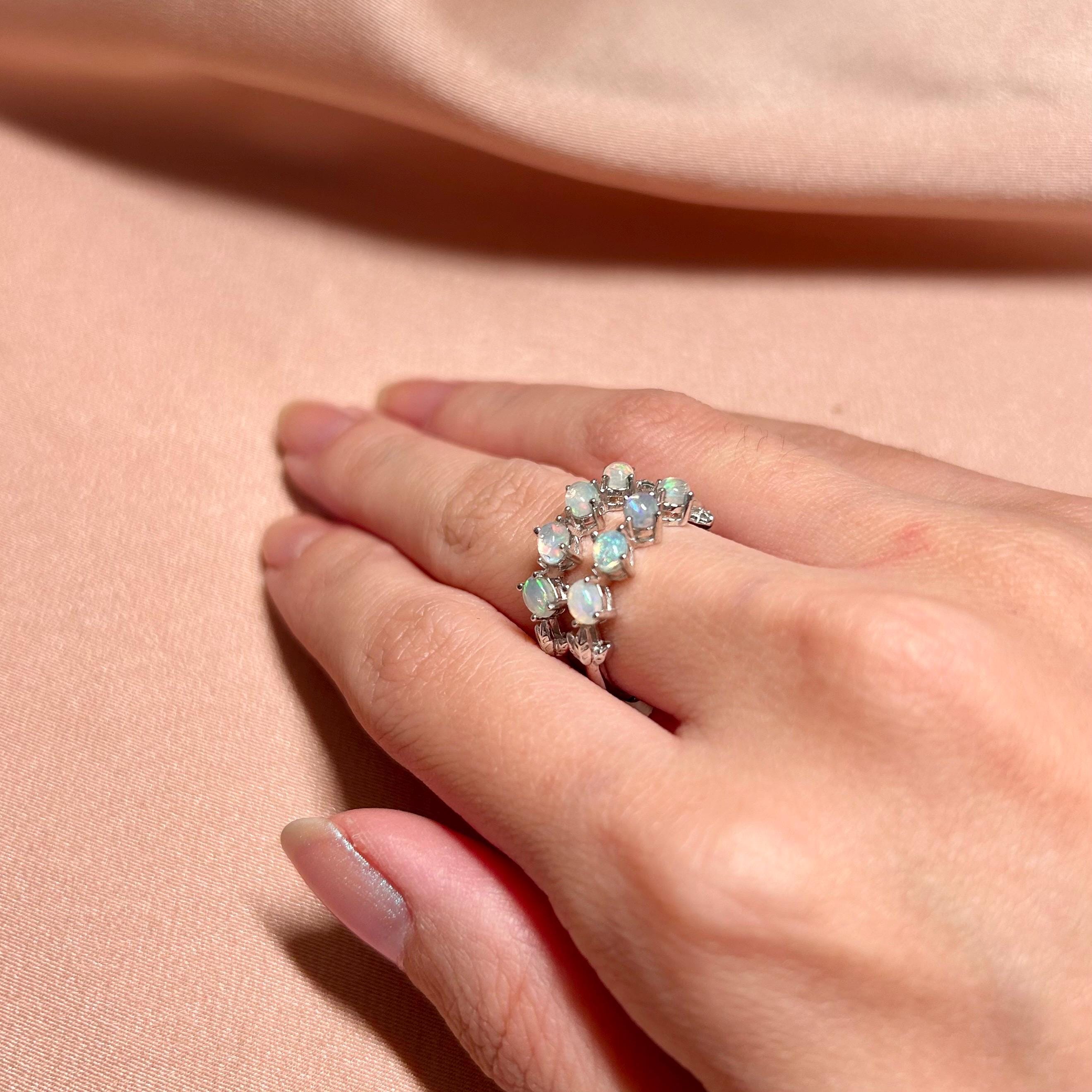 White Opal Slanted Row Ring ~ Vermeil Adjustable Resizeable
