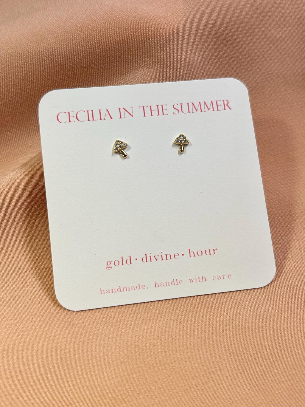 Tiny Mushroom CZ Studs Vermeil Earring