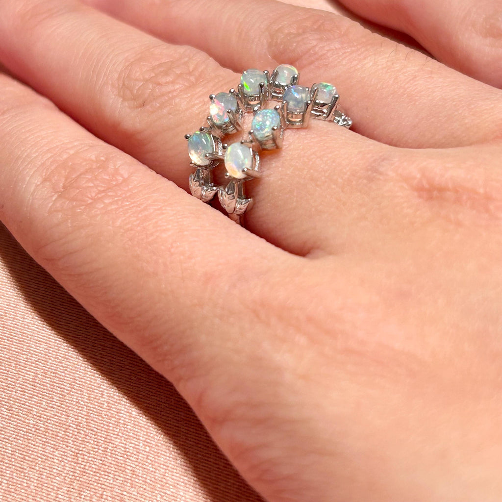 White Opal Slanted Row Ring ~ Vermeil Adjustable Resizeable
