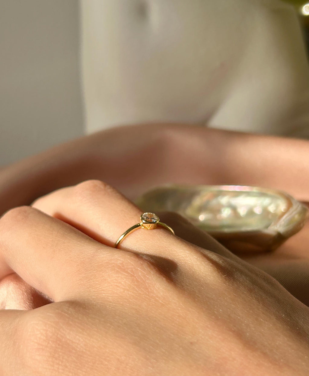 Solitaire CZ Thin Band ~Vermeil Ring
