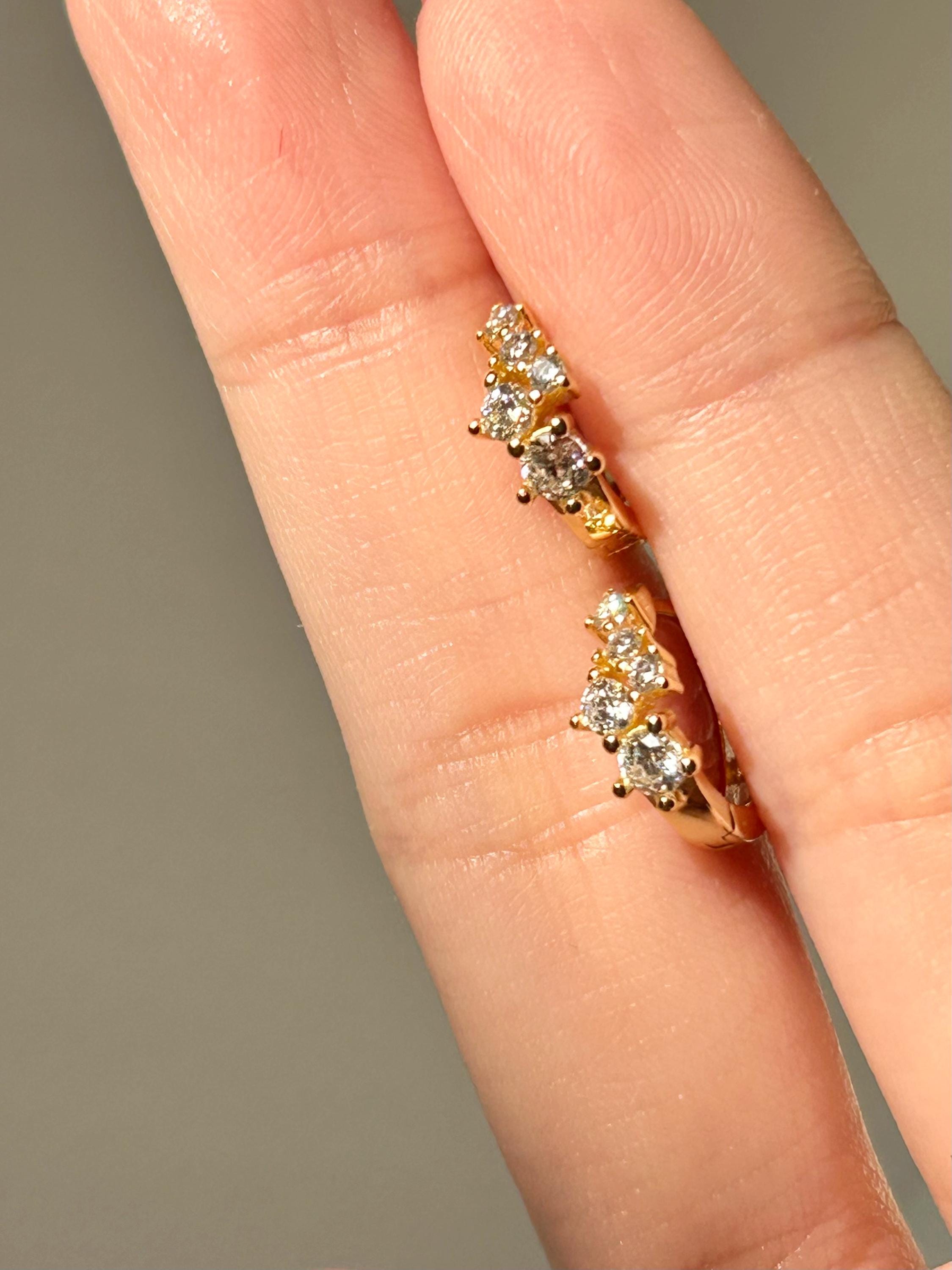 Round Cluster Clear CZ Huggies Earrings