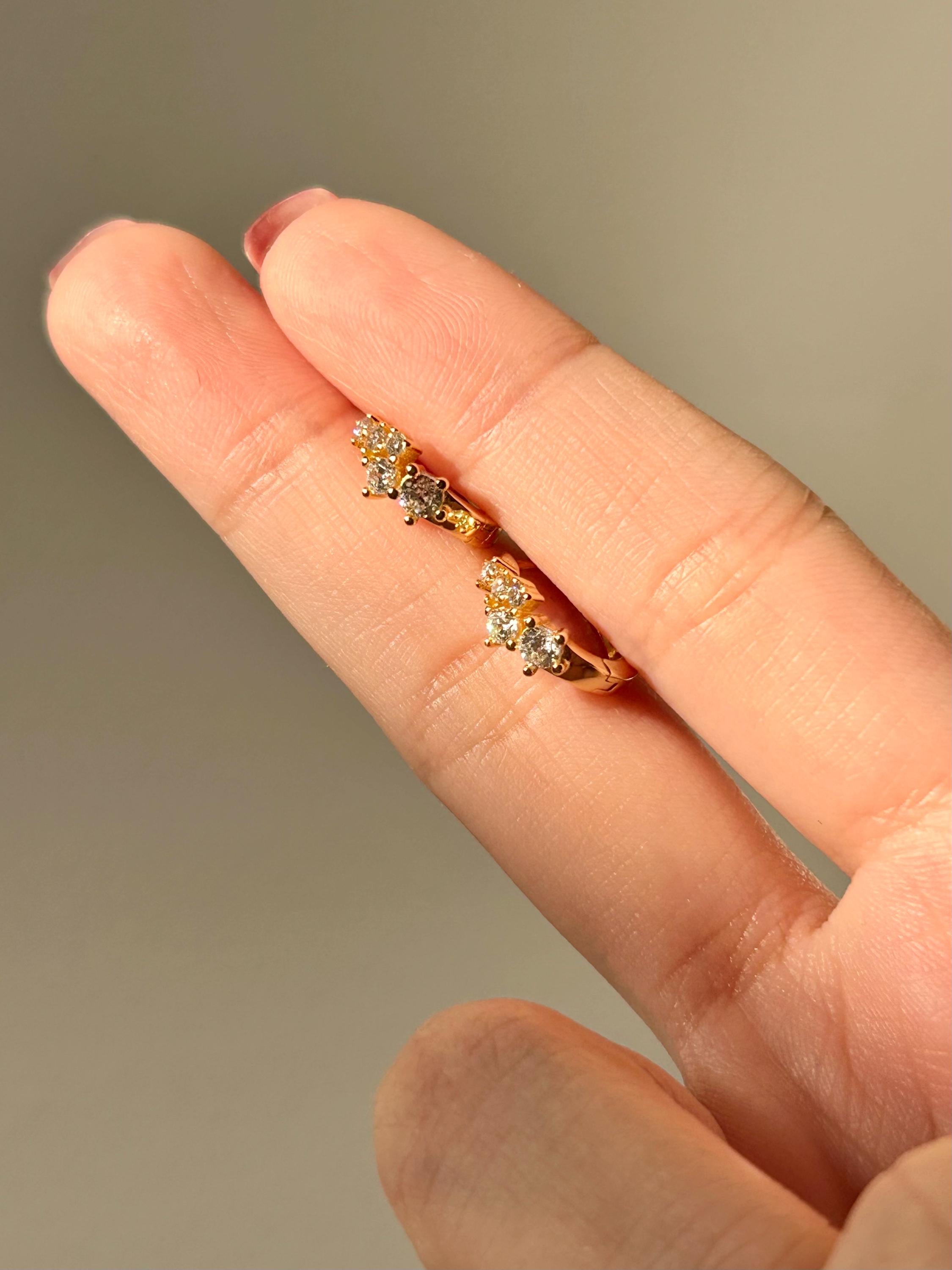 Round Cluster Clear CZ Huggies Earrings