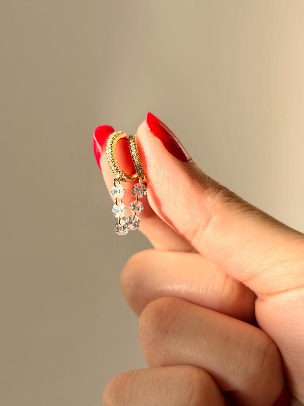 Dangle Three Stone CZ Huggies Earrings Vermeil