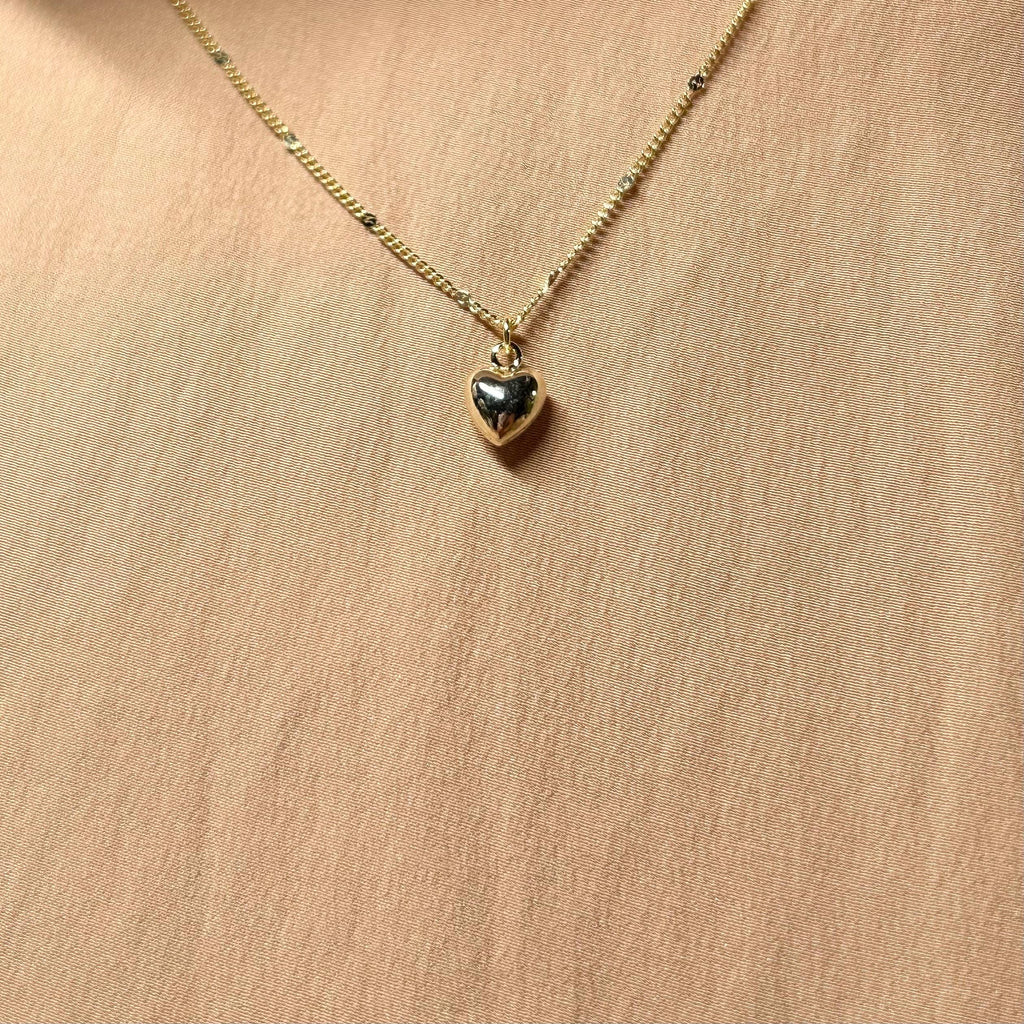 Big Heart Tiny 3D Pendant Necklace ~ 14kt Gold Fill