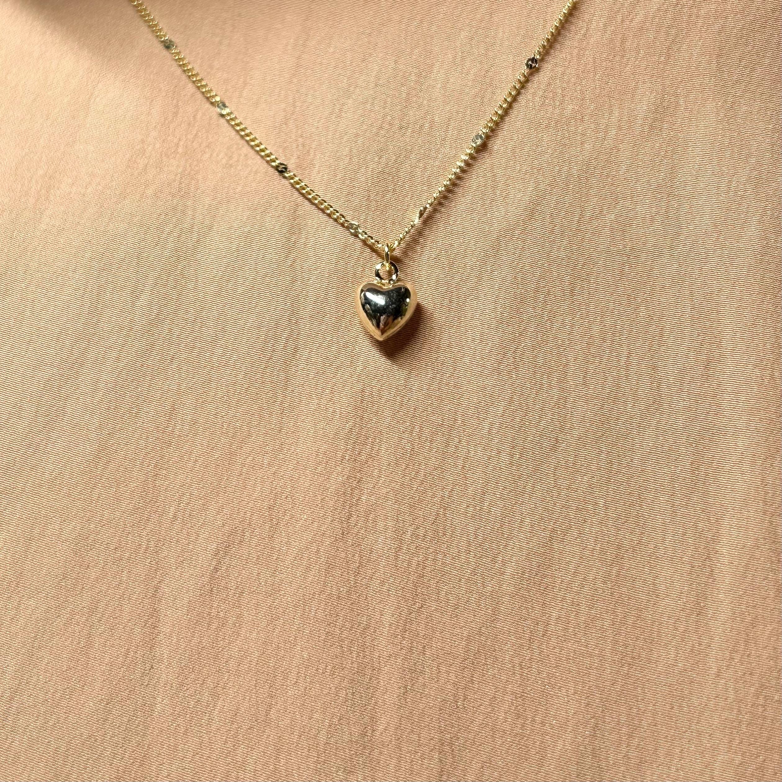 Big Heart Tiny 3D Pendant Necklace ~ 14kt Gold Fill