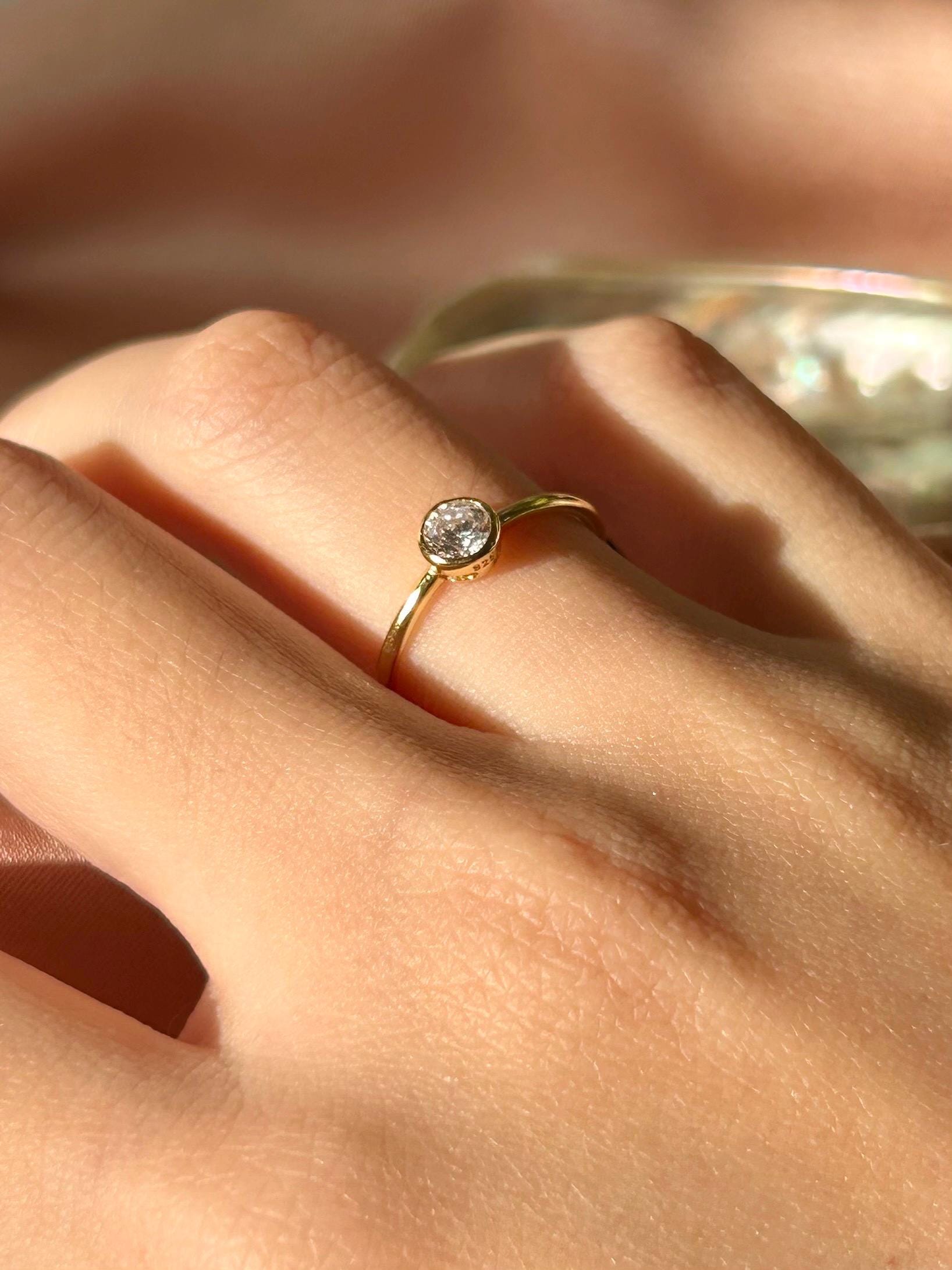 Solitaire CZ Thin Band ~Vermeil Ring