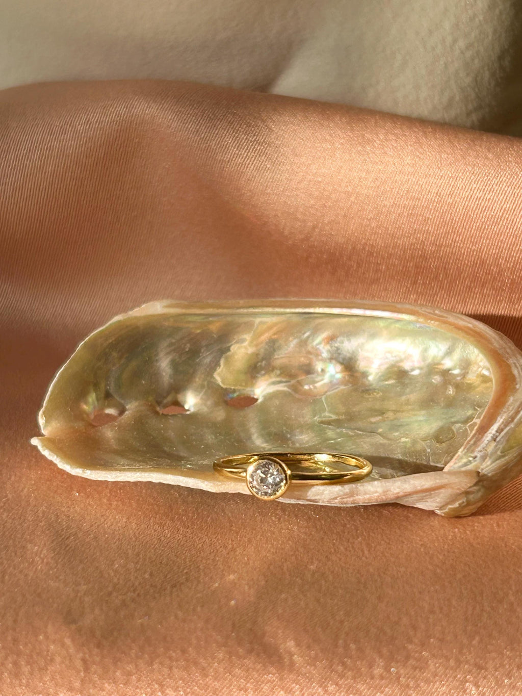 Solitaire CZ Thin Band ~Vermeil Ring