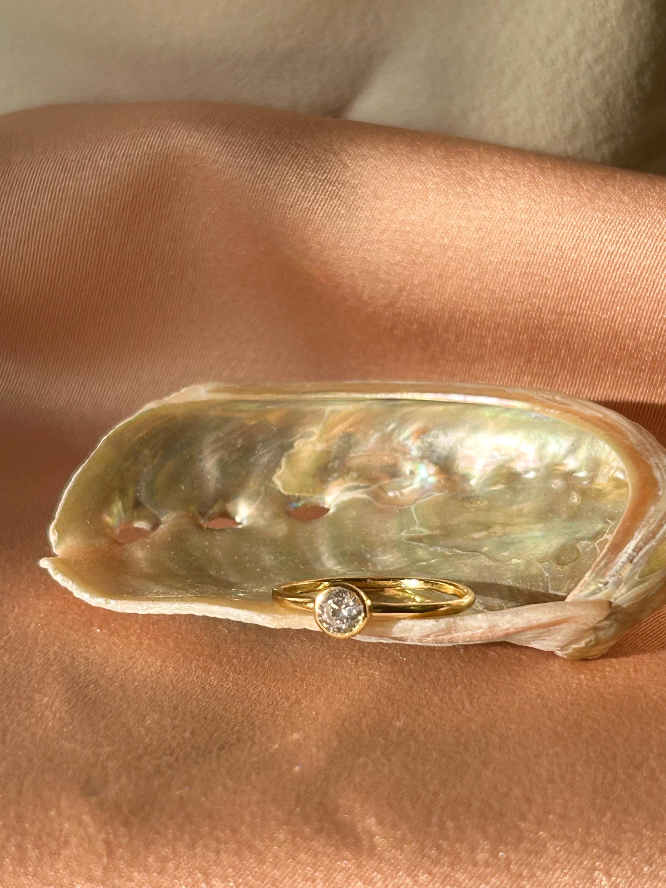 Solitaire CZ Thin Band ~Vermeil Ring