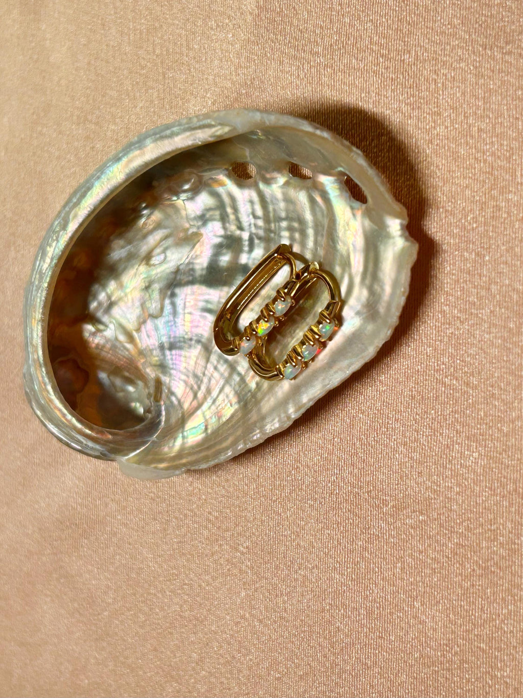 Marquise Opal Rectangle Shape Huggies Earrings Vermeil