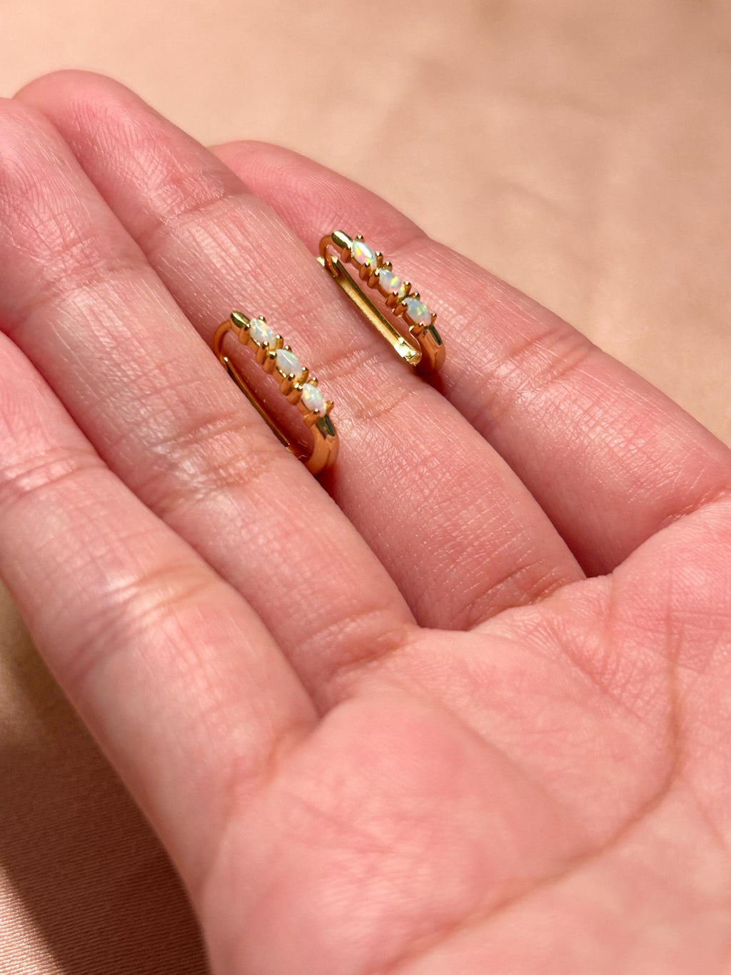 Marquise Opal Rectangle Shape Huggies Earrings Vermeil