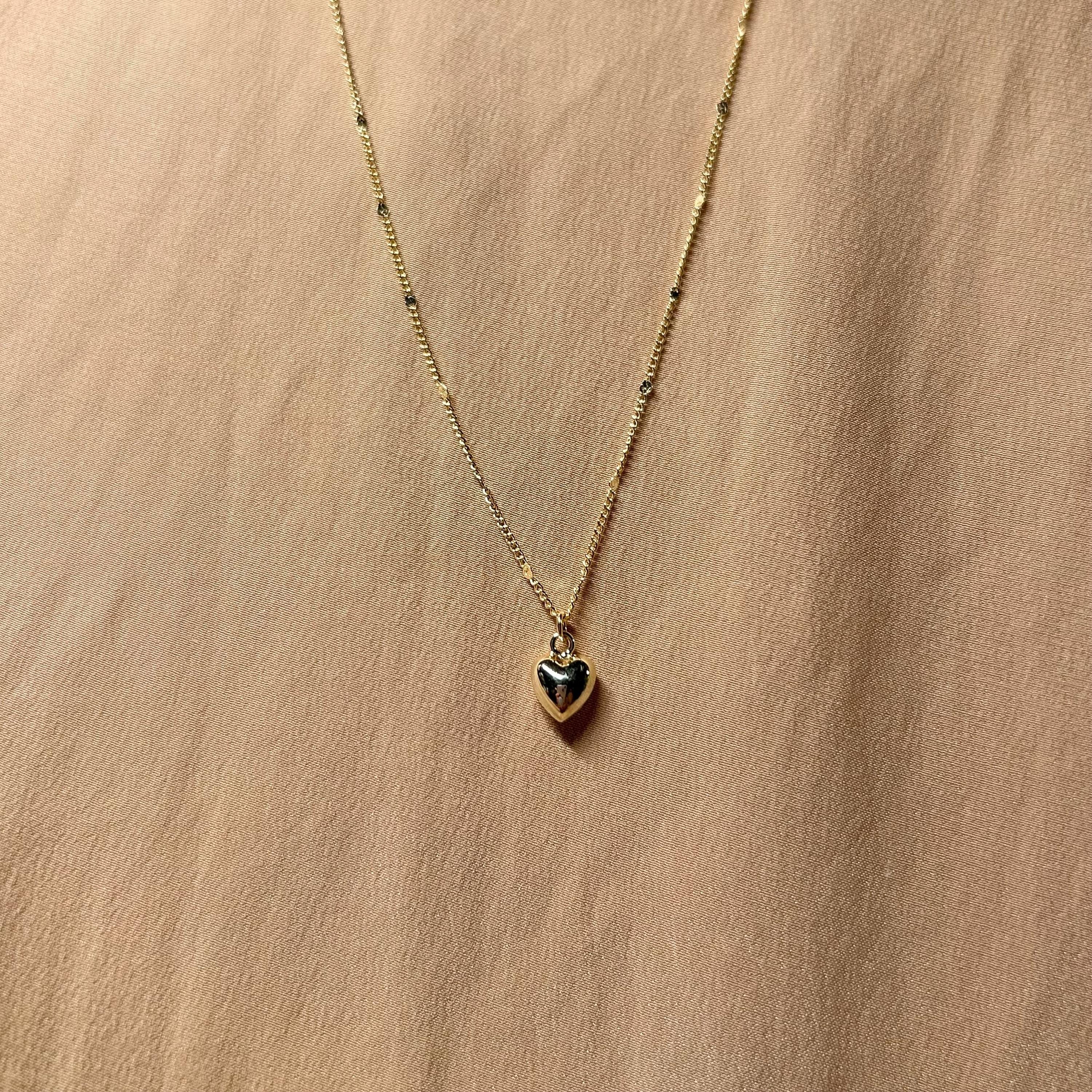 Big Heart Tiny 3D Pendant Necklace ~ 14kt Gold Fill