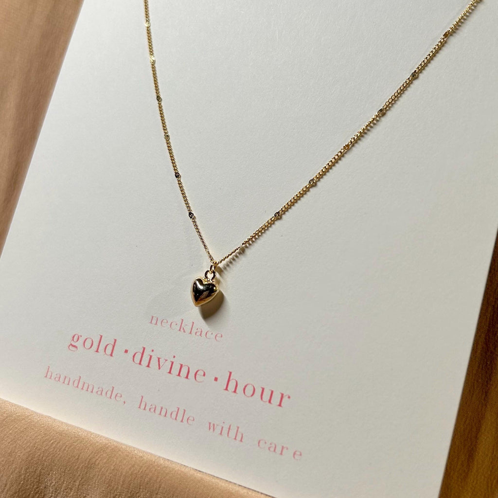Big Heart Tiny 3D Pendant Necklace ~ 14kt Gold Fill