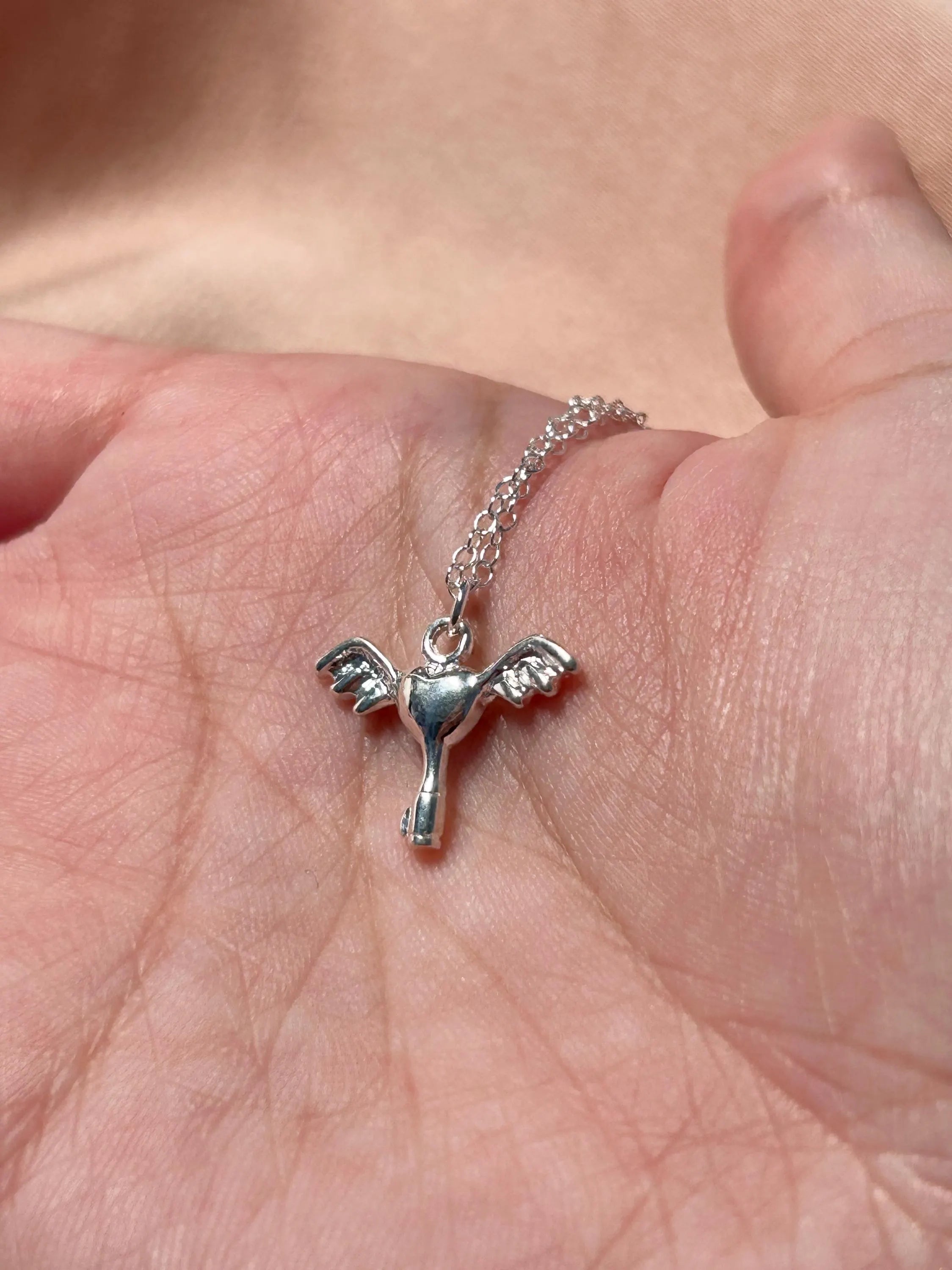 Floating Wing Heart Key Pendant Necklace