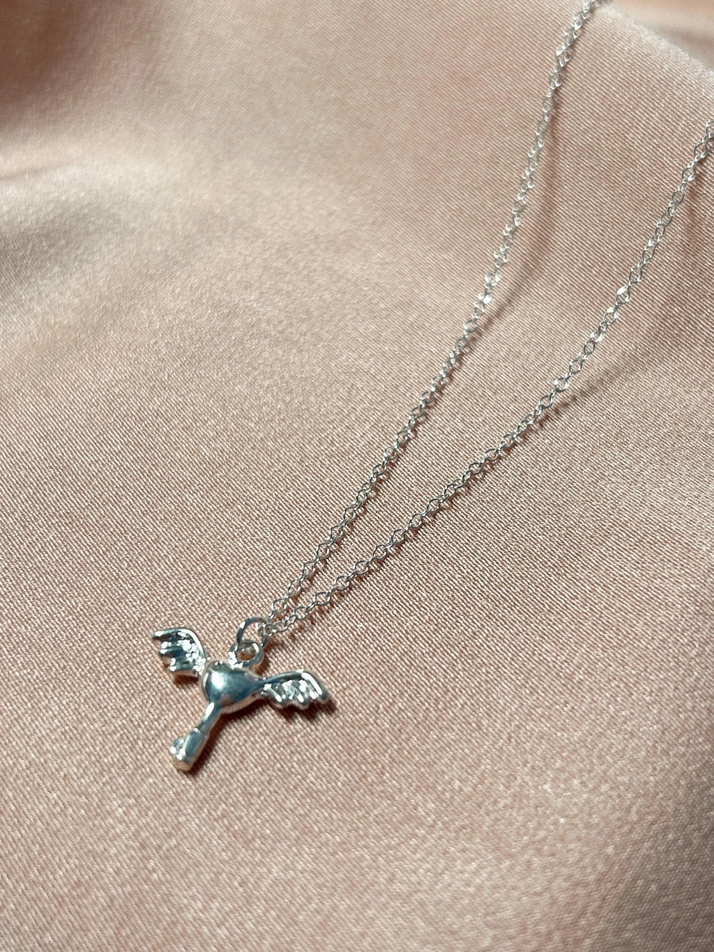 Floating Wing Heart Key Pendant Necklace