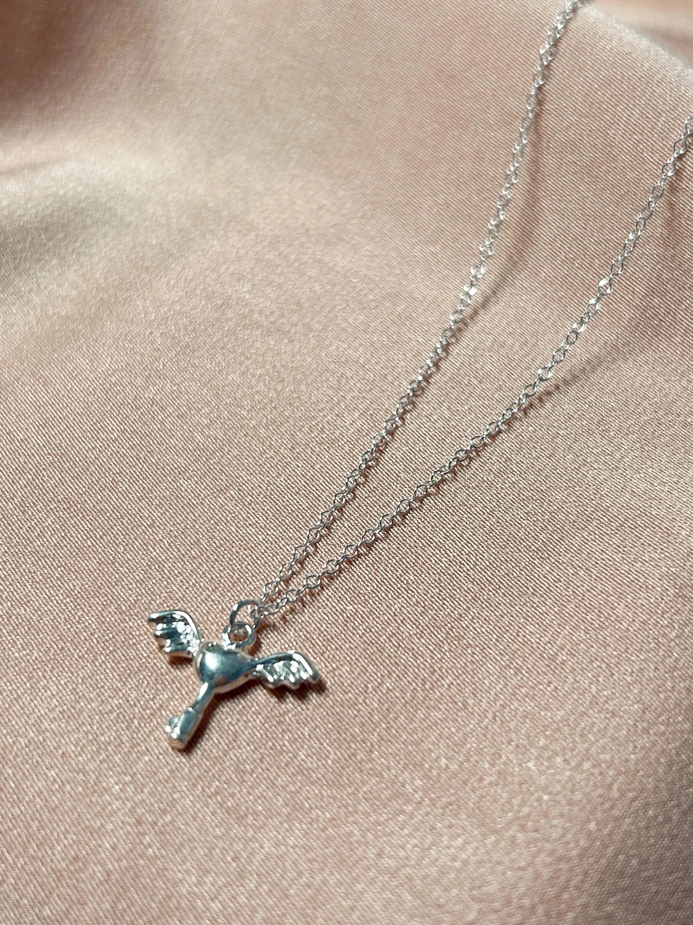Floating Wing Heart Key Pendant Necklace