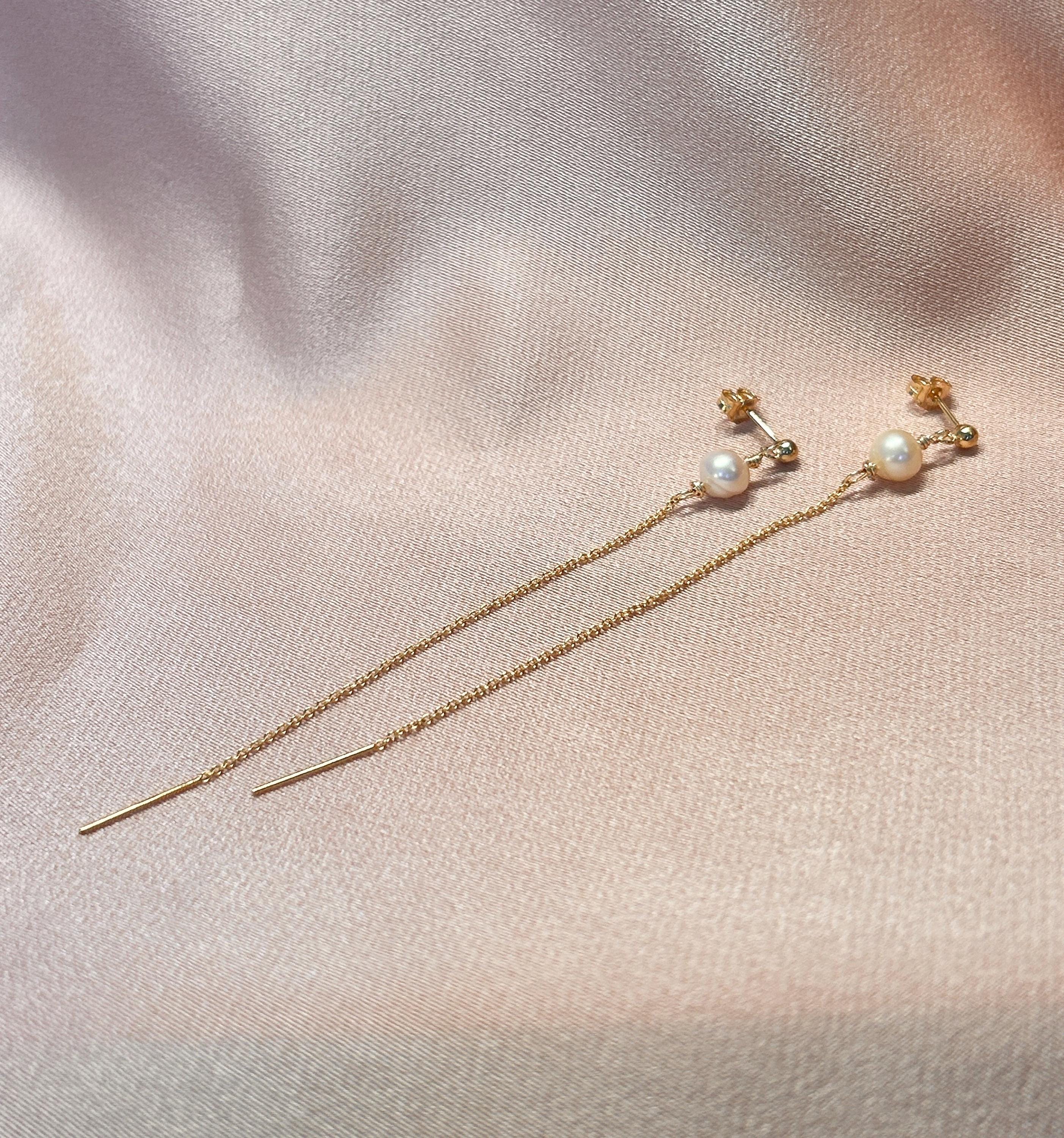Stud-Threader V2 Pearl Earrings ~ 14kt Gold Filled ~ Sterling Silver