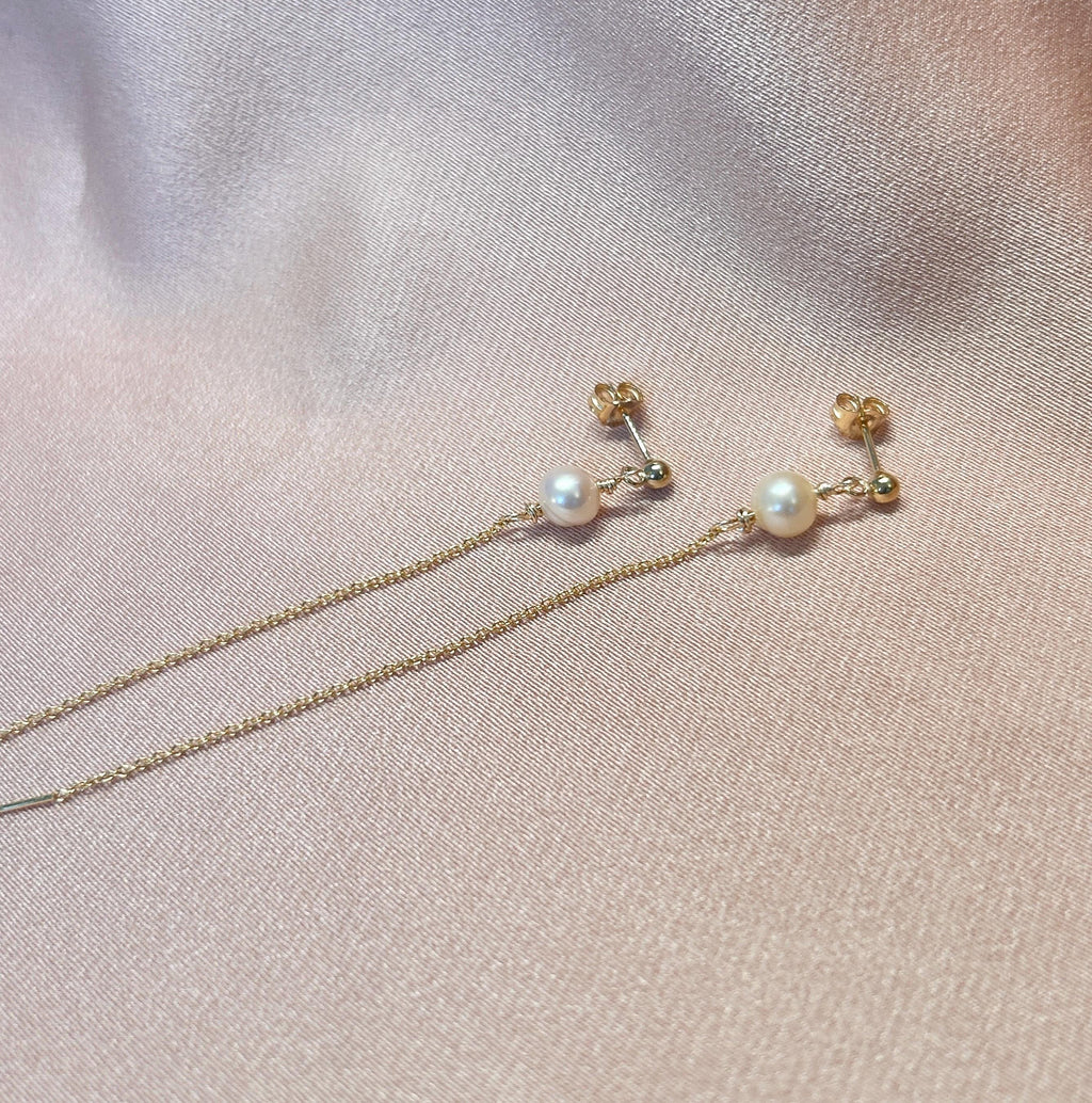 Stud-Threader V2 Pearl Earrings ~ 14kt Gold Filled ~ Sterling Silver