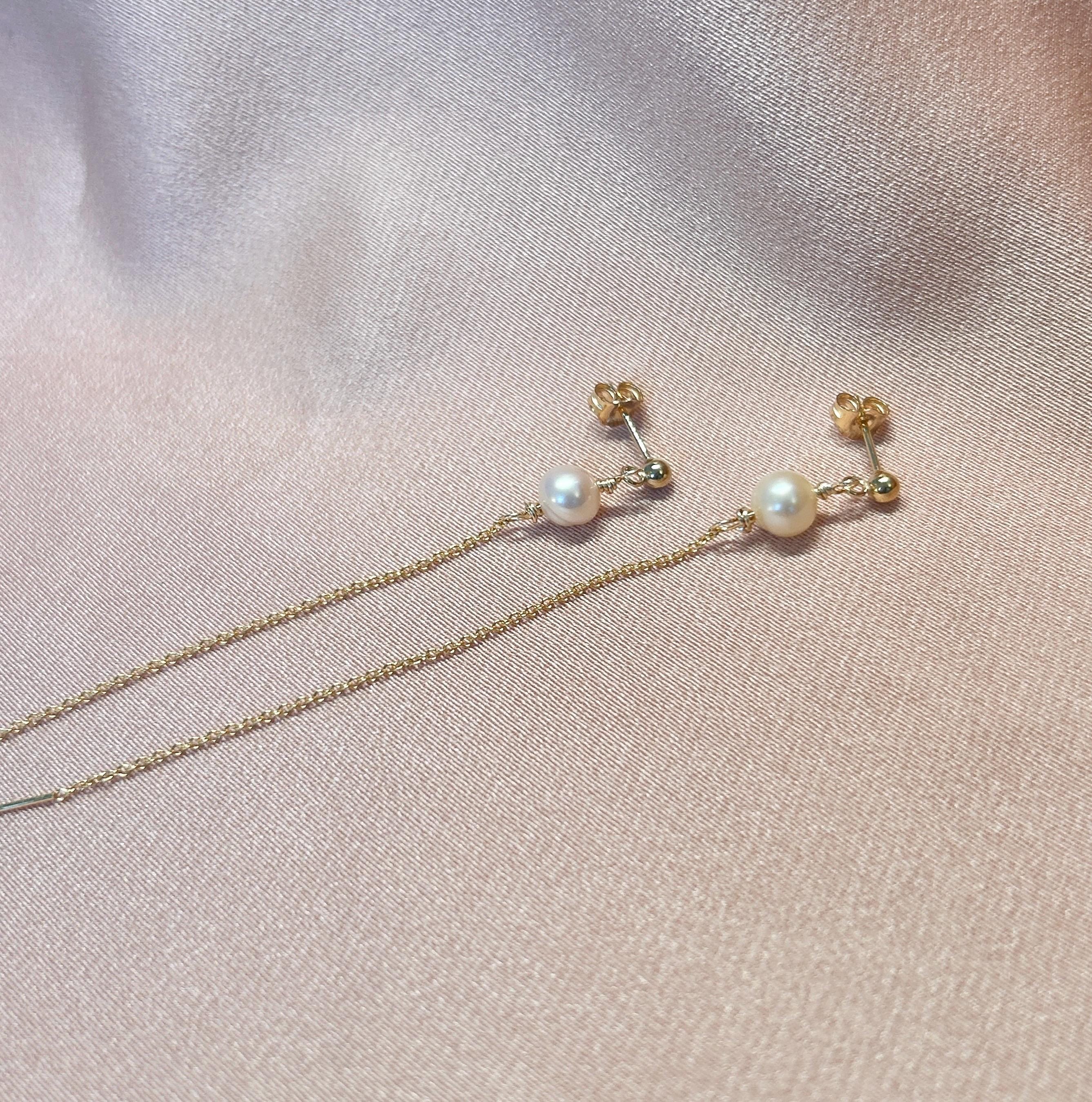 Stud-Threader V2 Pearl Earrings ~ 14kt Gold Filled ~ Sterling Silver