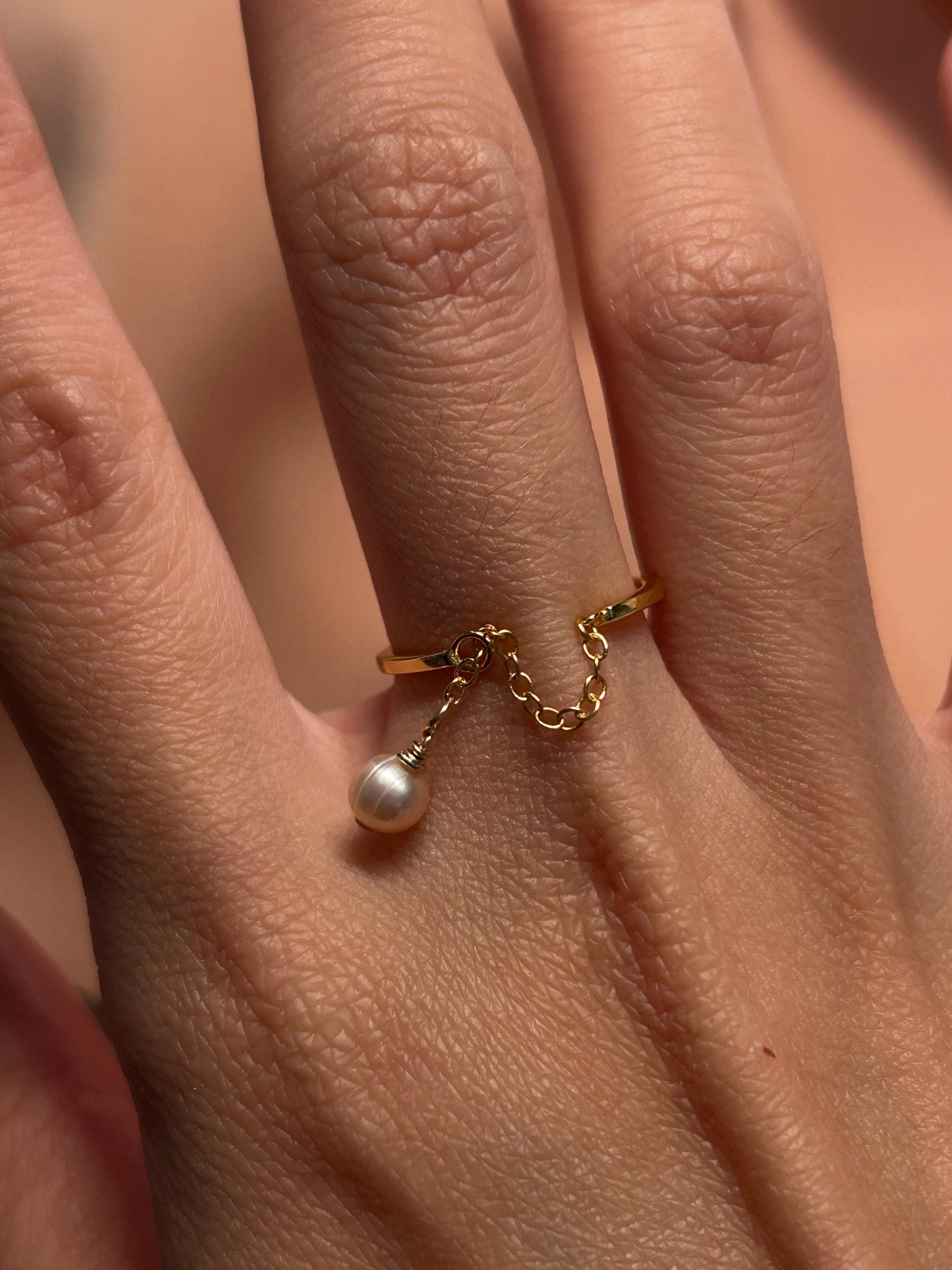 Maria Pearl on Chain ~ Adjustable Vermeil Ring