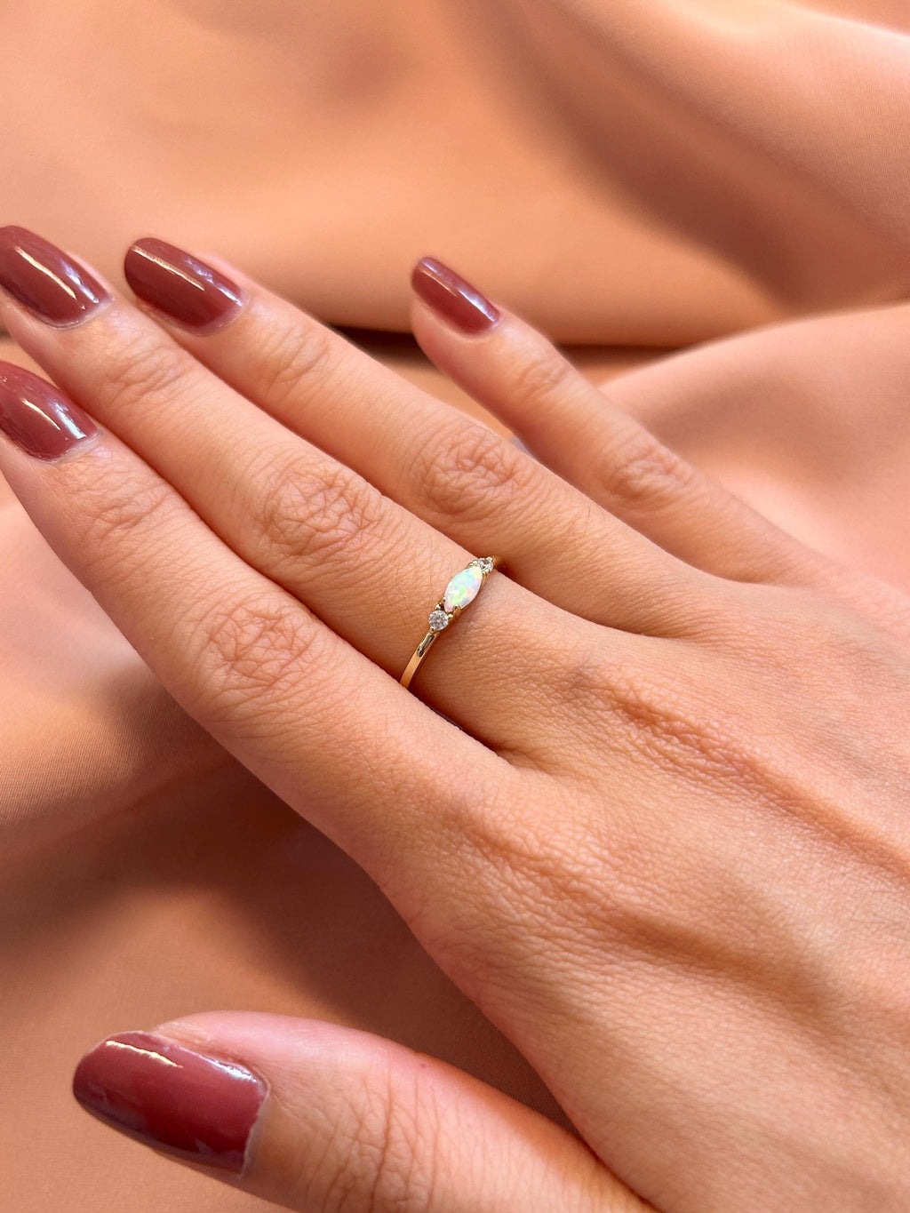 Horizon Marquise Opal Round CZ Band Vermeil Ring