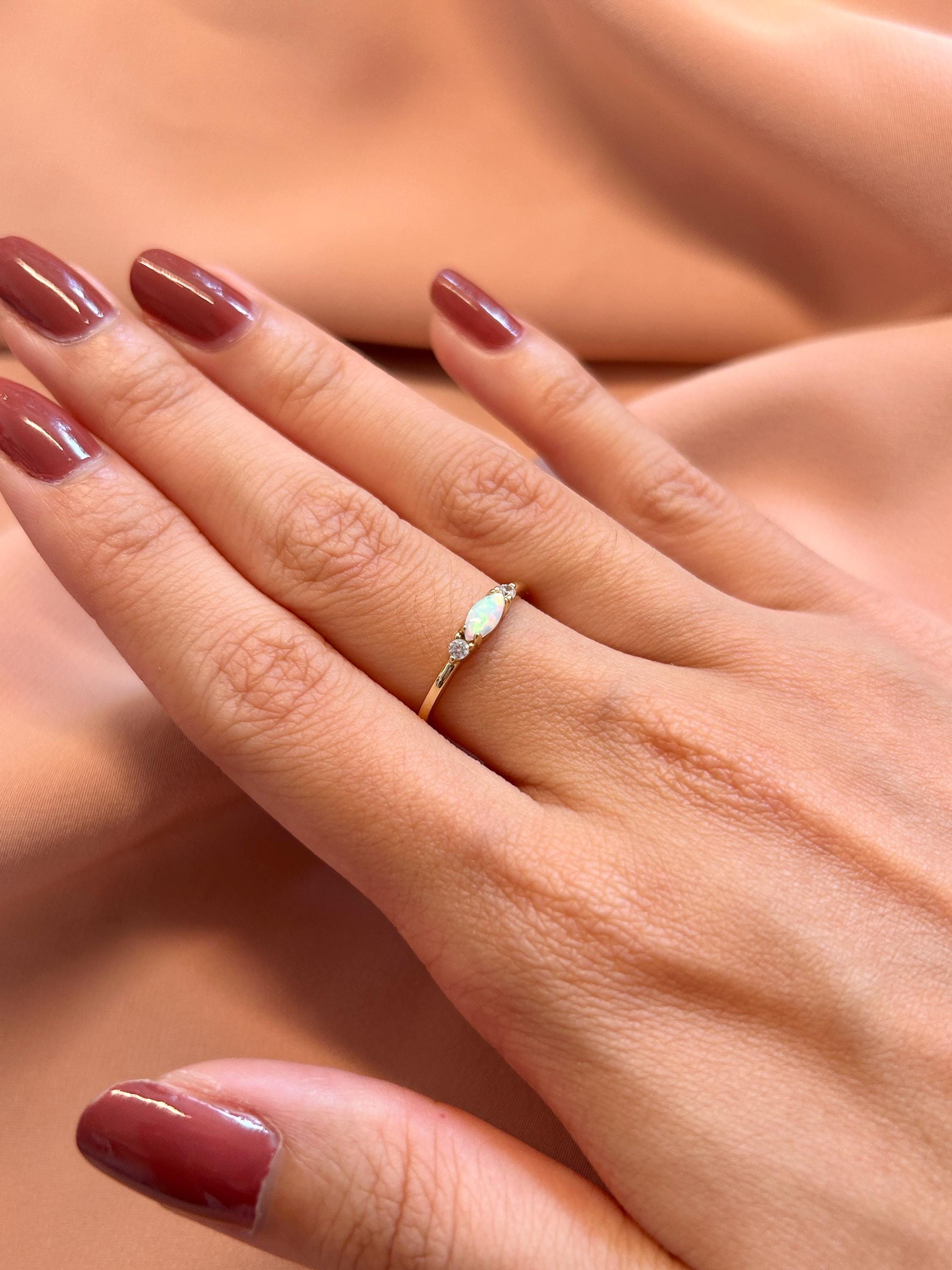 Horizon Marquise Opal Round CZ Band Vermeil Ring