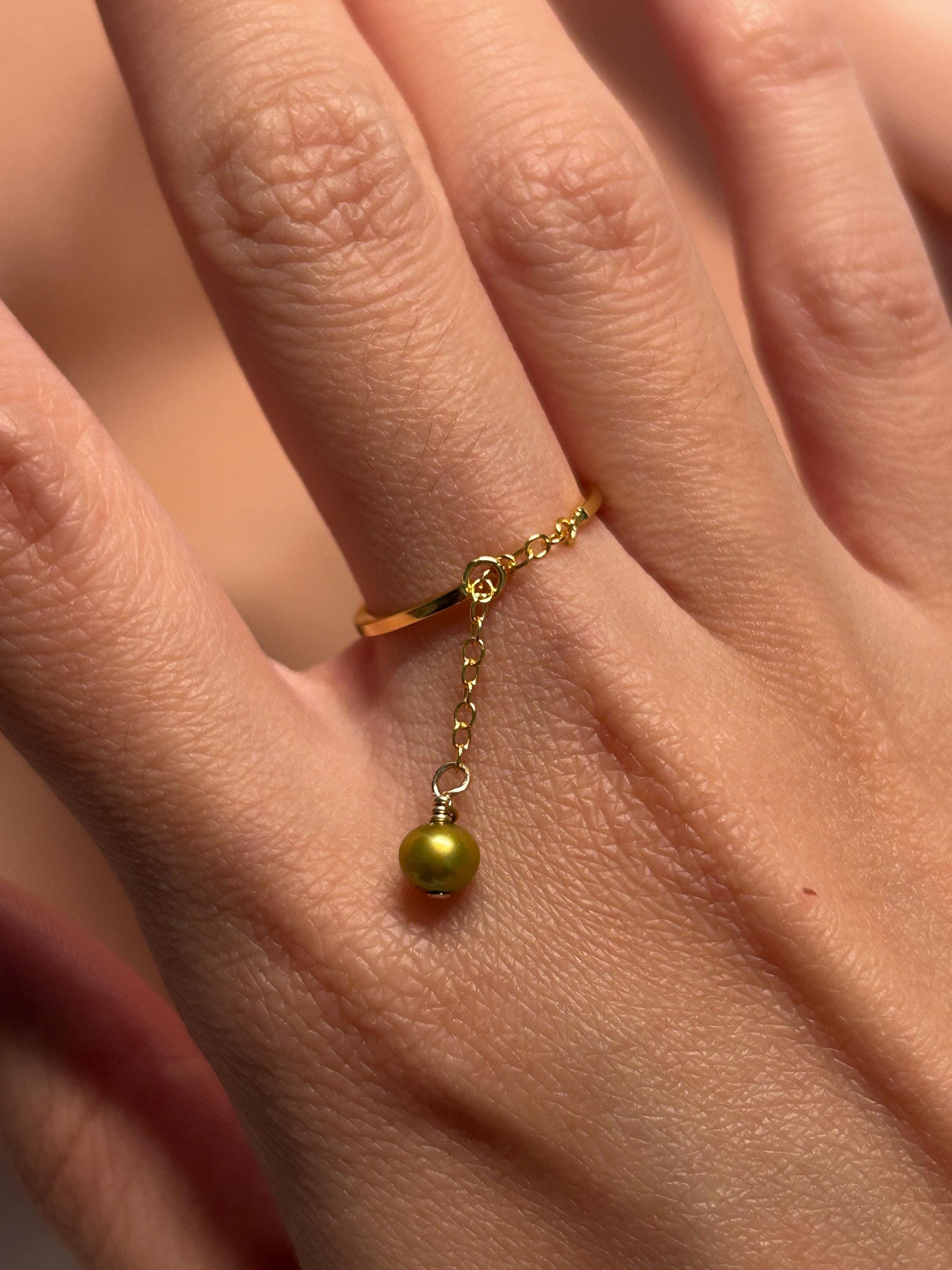 Maria Pearl on Chain ~ Adjustable Vermeil Ring