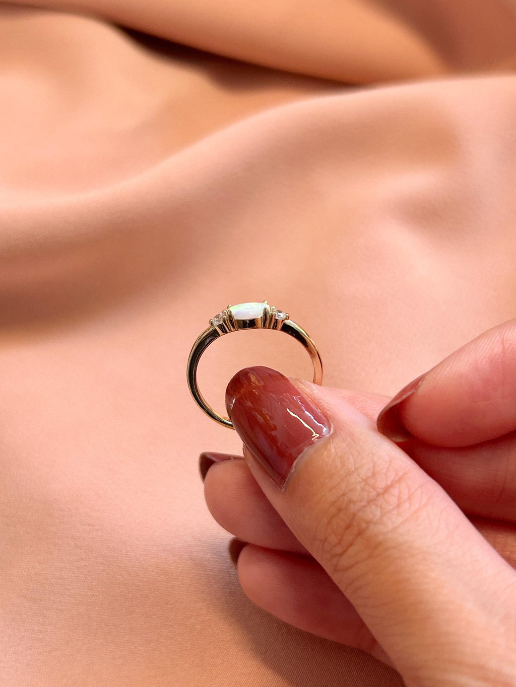 Horizon Marquise Opal Round CZ Band Vermeil Ring