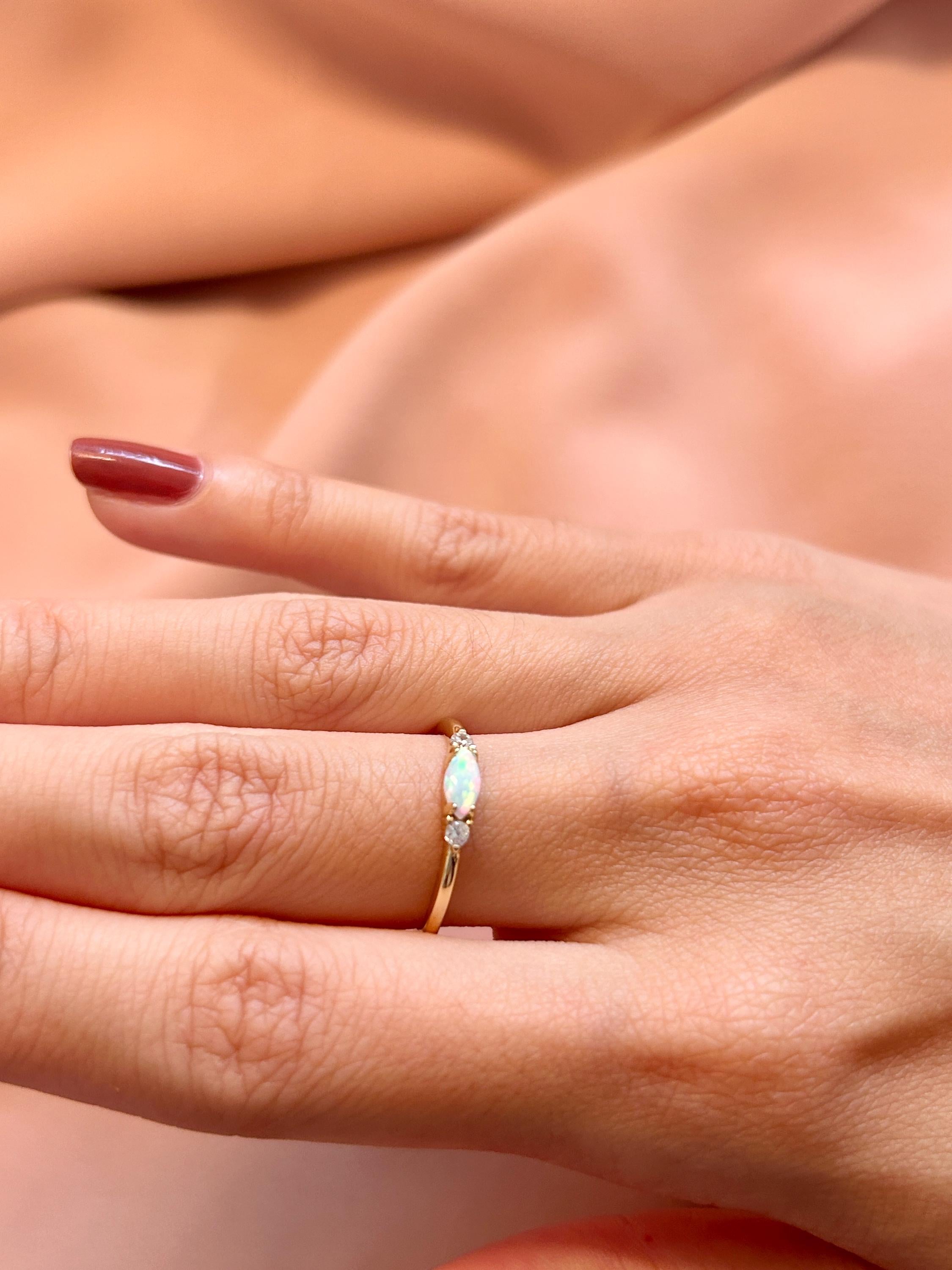 Horizon Marquise Opal Round CZ Band Vermeil Ring