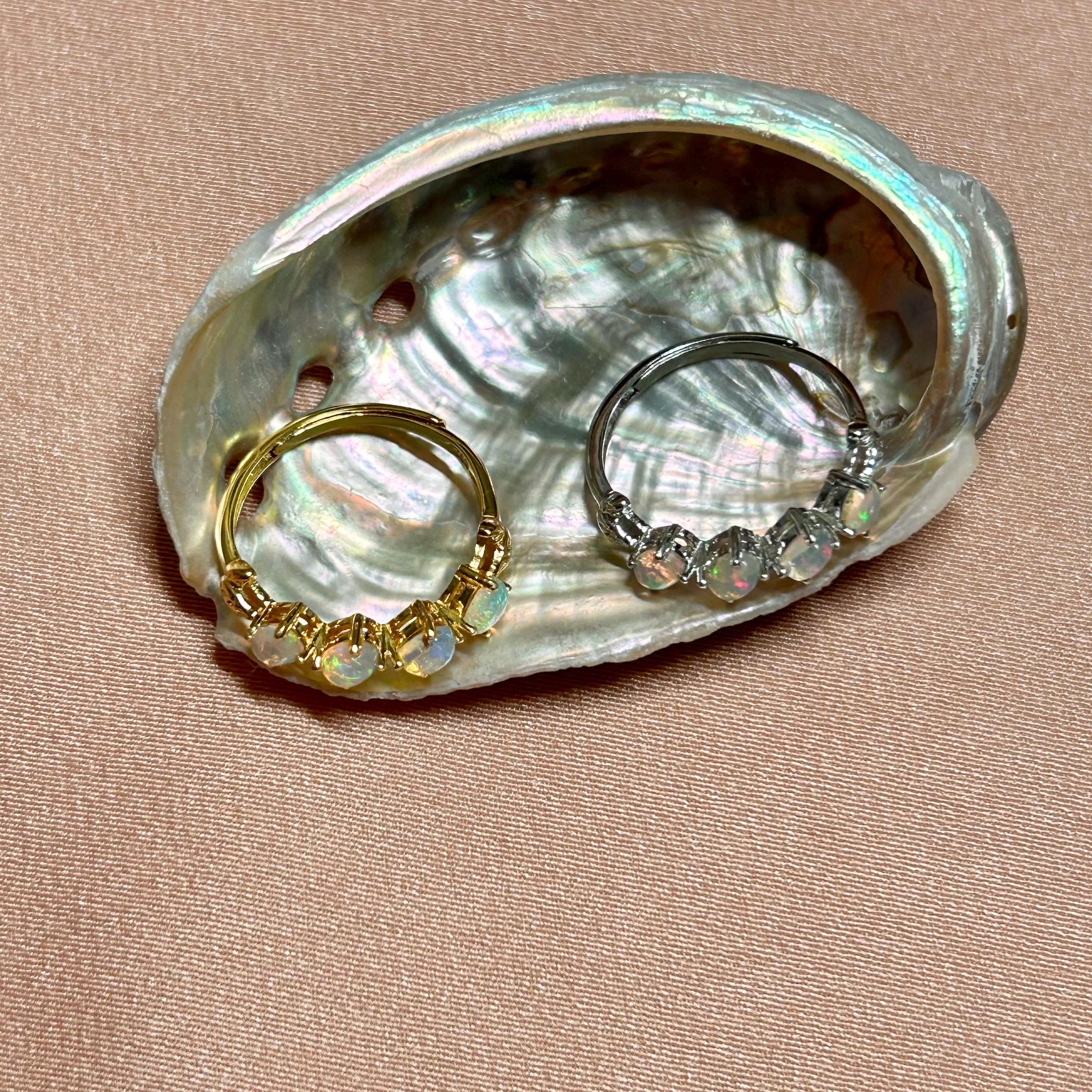White Opal Slanted Row Ring ~ Sterling Silver Adjustable Resizeable