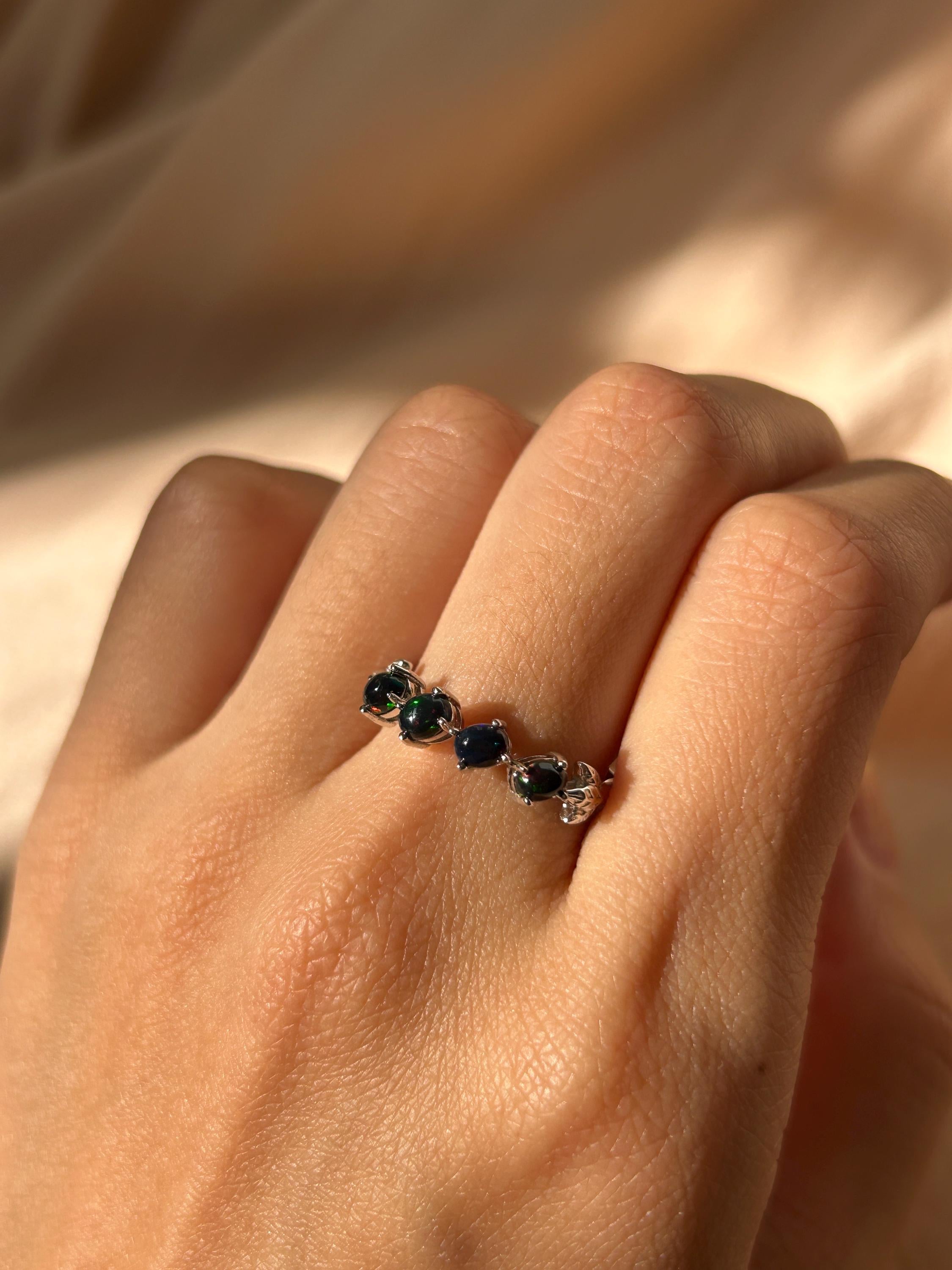 Black Opal Slanted Row Ring  ~ Vermeil Adjustable Resizeable