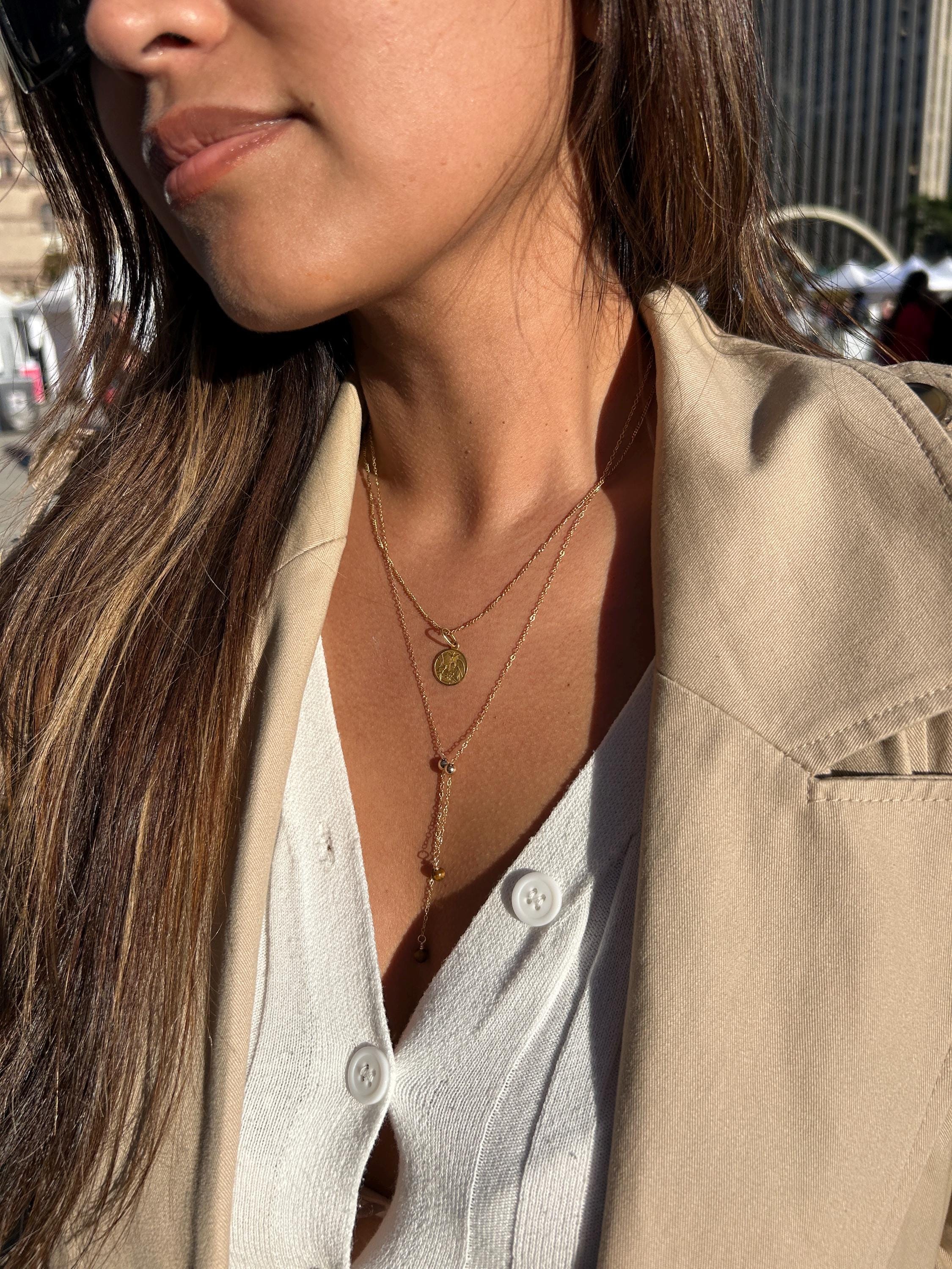 Tiger's Eye Rain Orbs Adjustable Necklace ~ 14kt Gold Fill