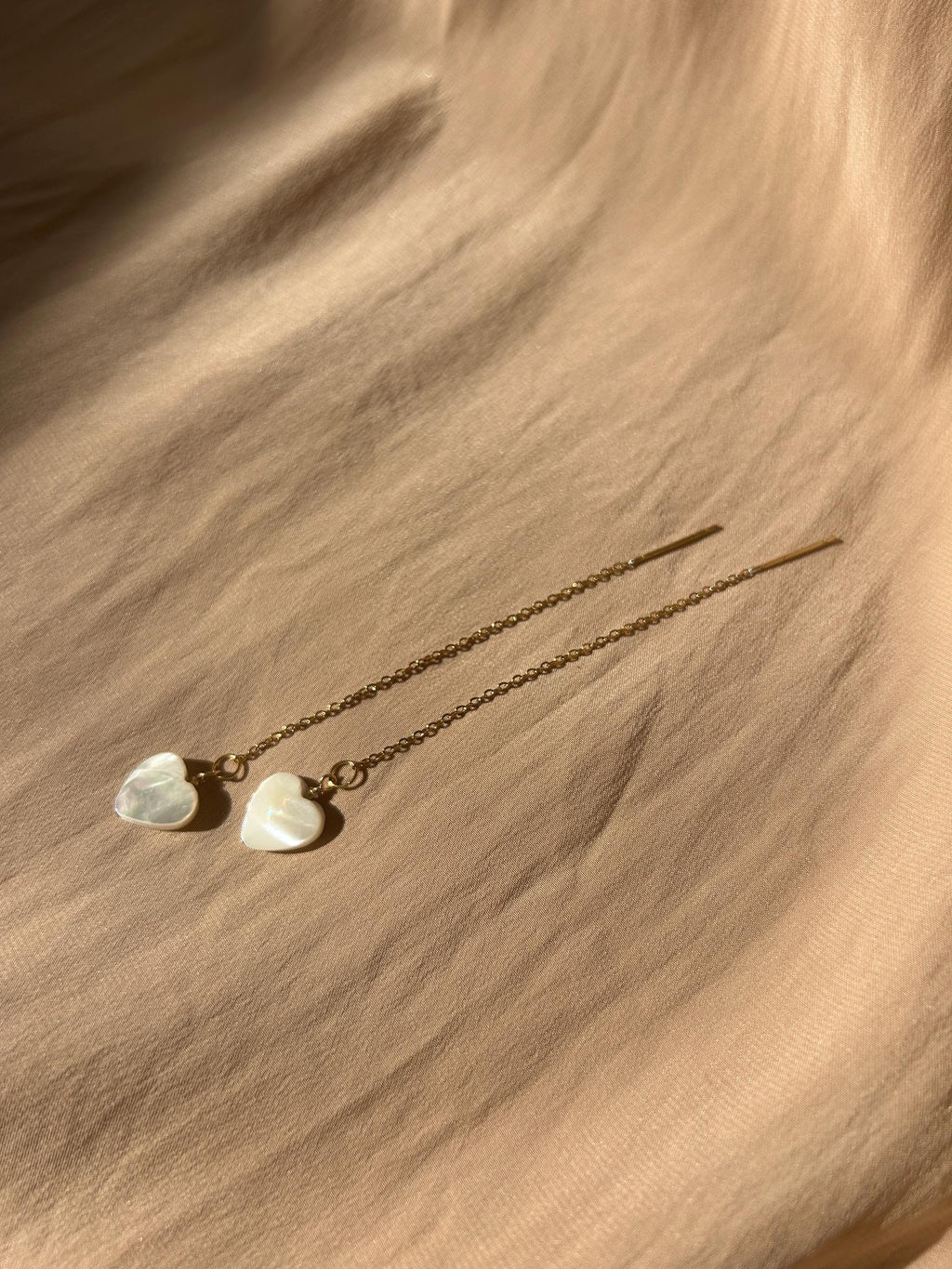Mother of Pearl Heart Threader Earrings ~ Steel Base