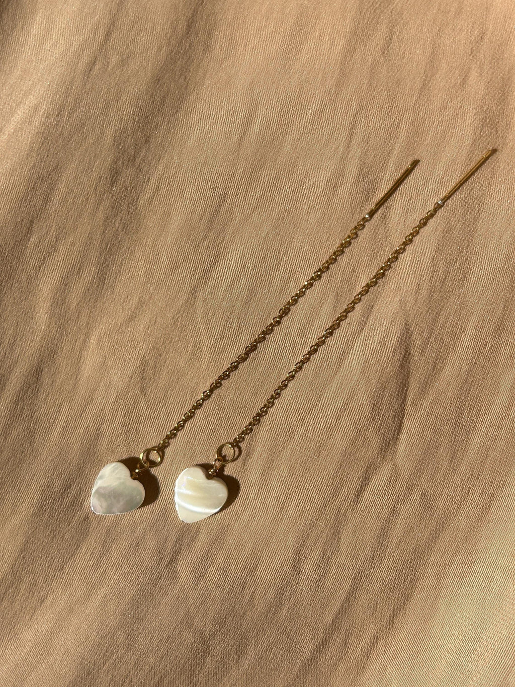 Mother of Pearl Heart Threader Earrings ~ Steel Base