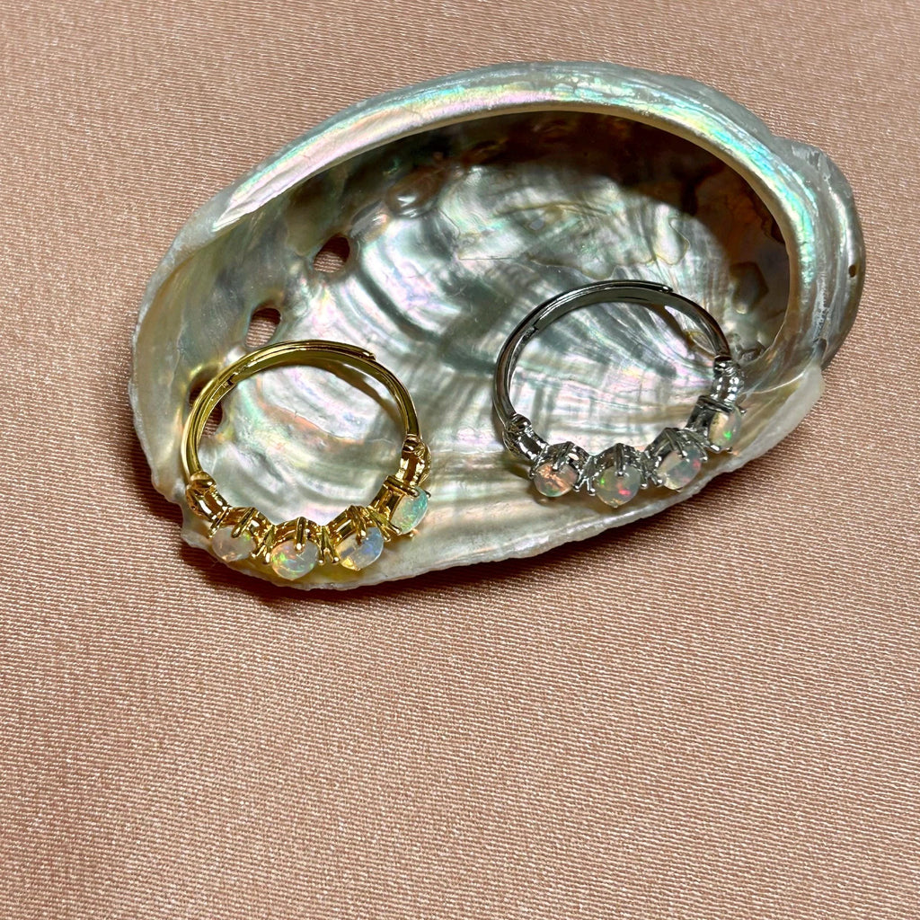 Black Opal Slanted Row Ring  ~ Sterling Silver Adjustable Resizeable