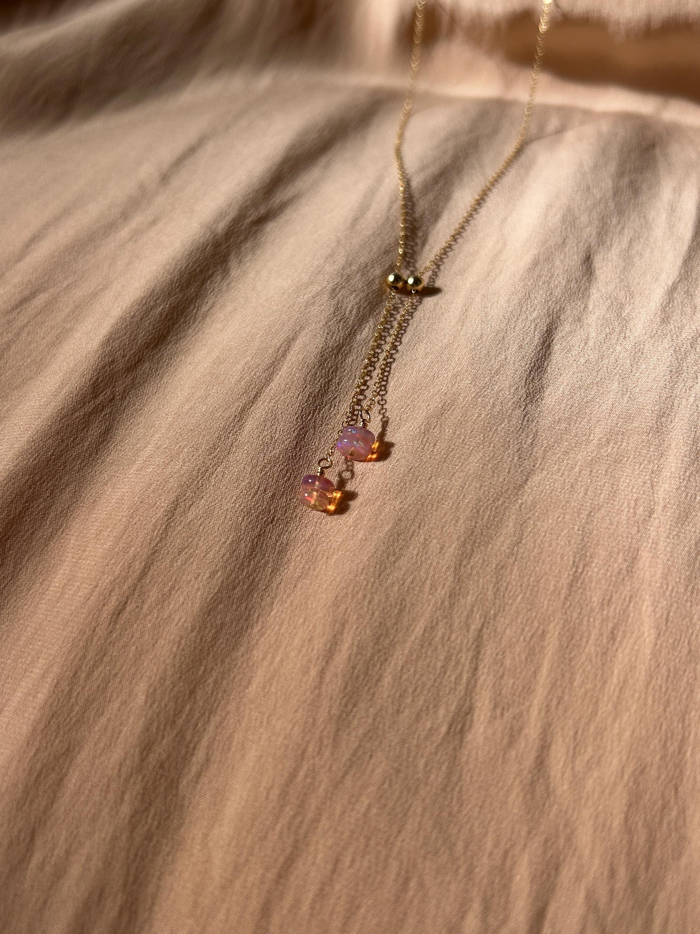 Opal Rain Orbs Adjustable Necklace ~ 14kt Gold Fill