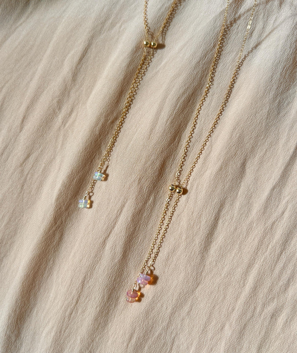 Opal Rain Orbs Adjustable Necklace ~ 14kt Gold Fill
