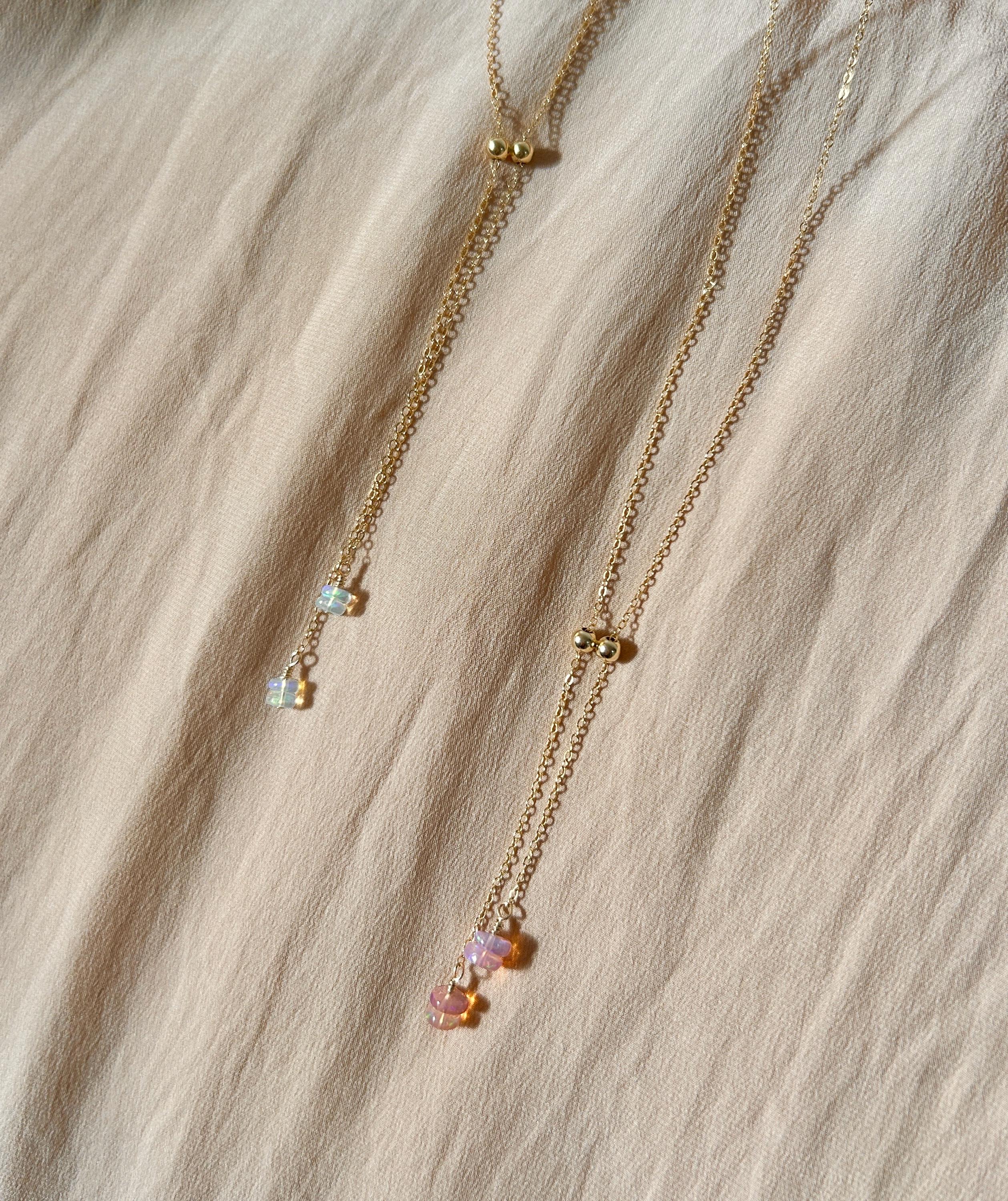 Opal Rain Orbs Adjustable Necklace ~ 14kt Gold Fill